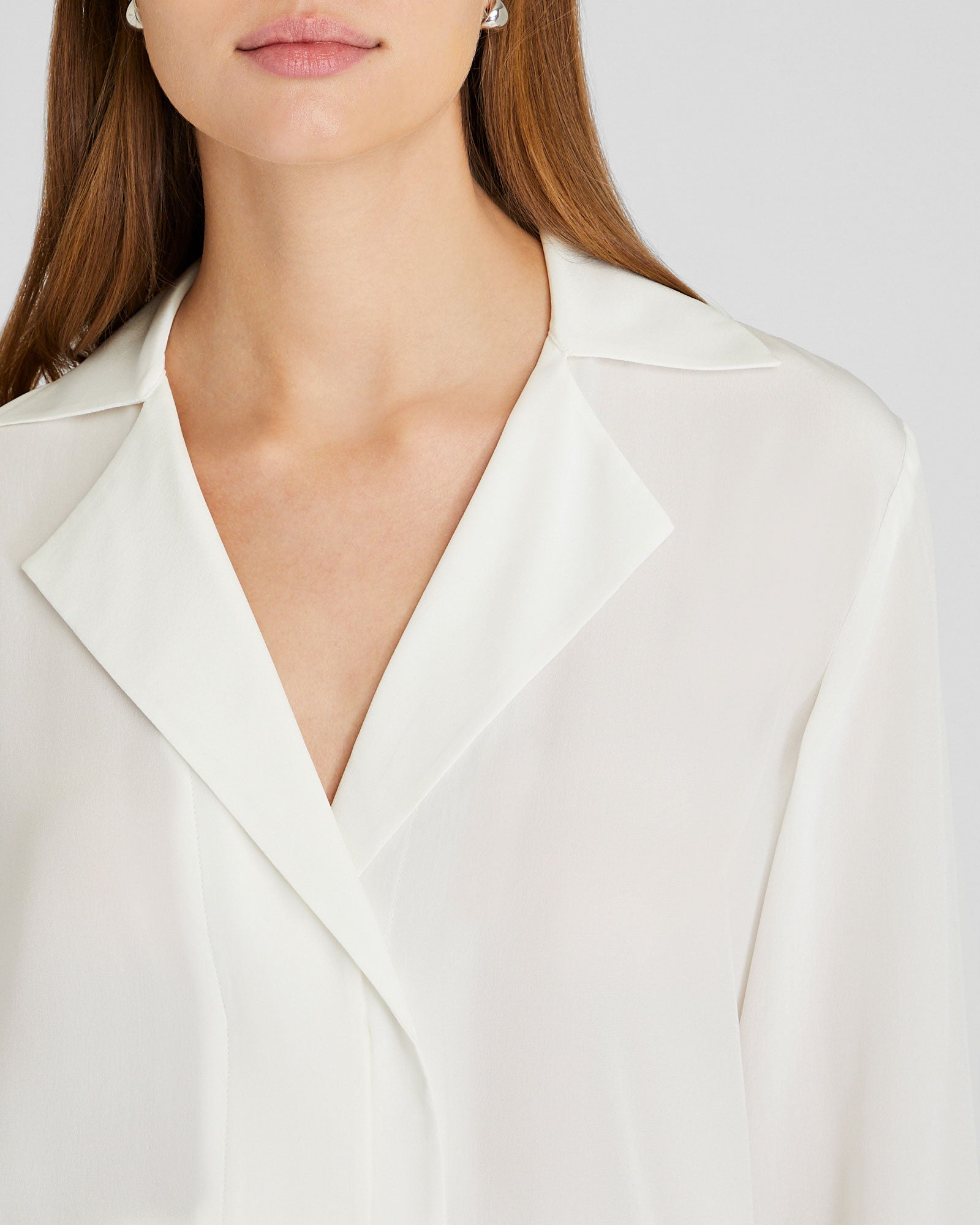 CLUB MONACO - Silk Open-Neck Blouse - White