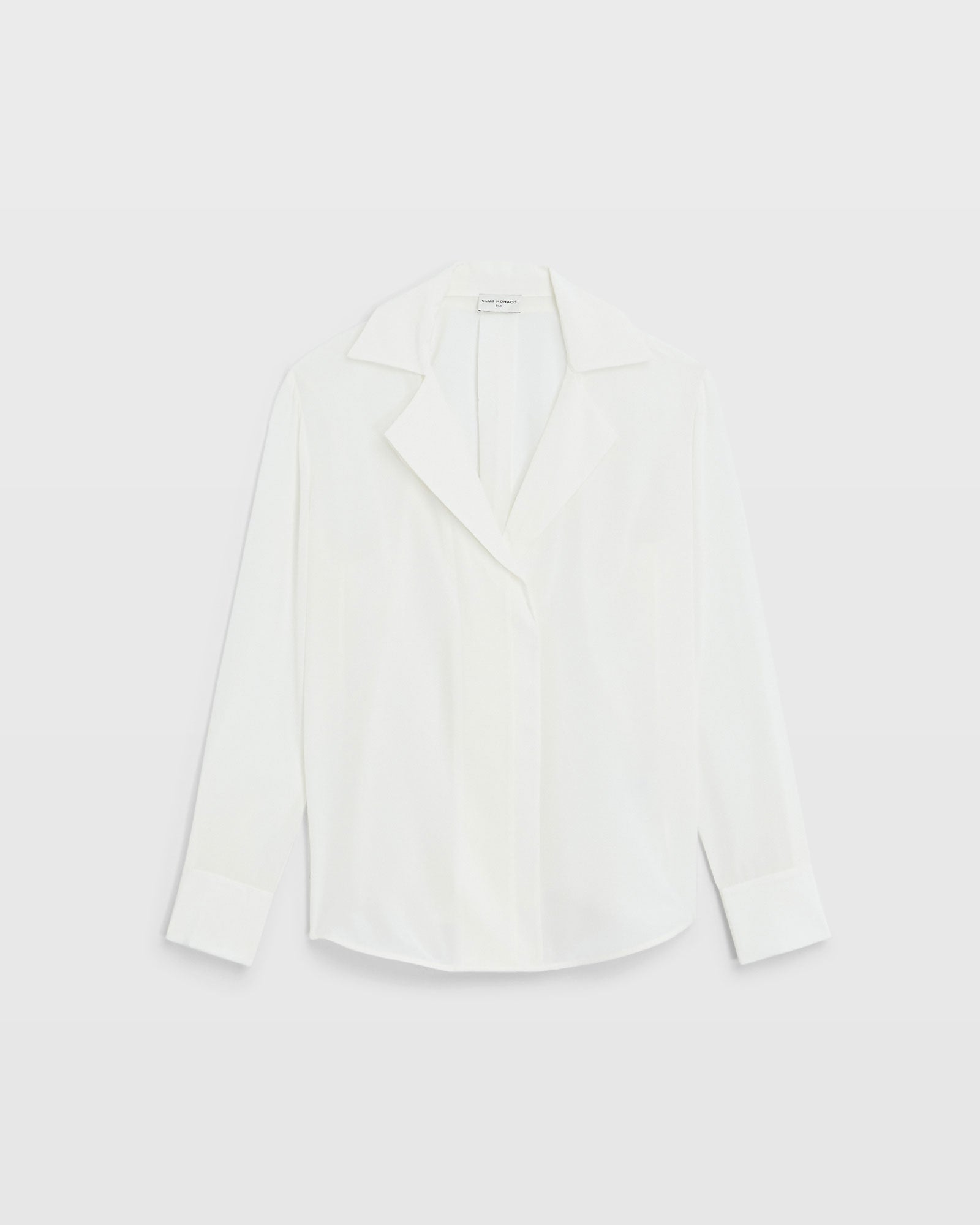 CLUB MONACO - Silk Open-Neck Blouse - White