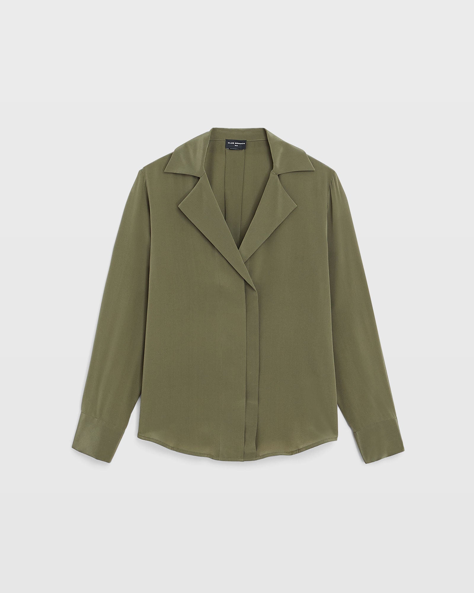 CLUB MONACO - Silk Open-Neck Blouse - Olive