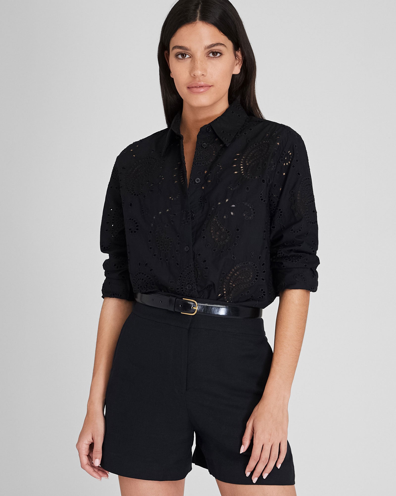 CLUB MONACO - Eyelet Paisley Shirt - Black