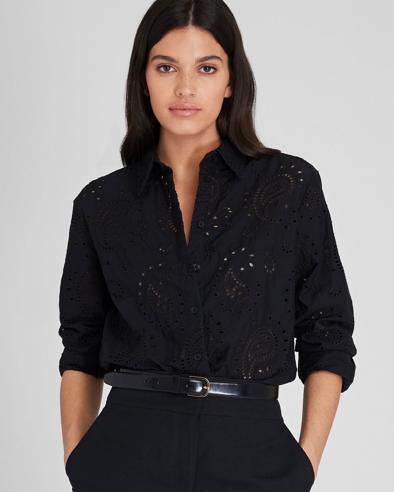 CLUB MONACO - Eyelet Paisley Shirt - Black