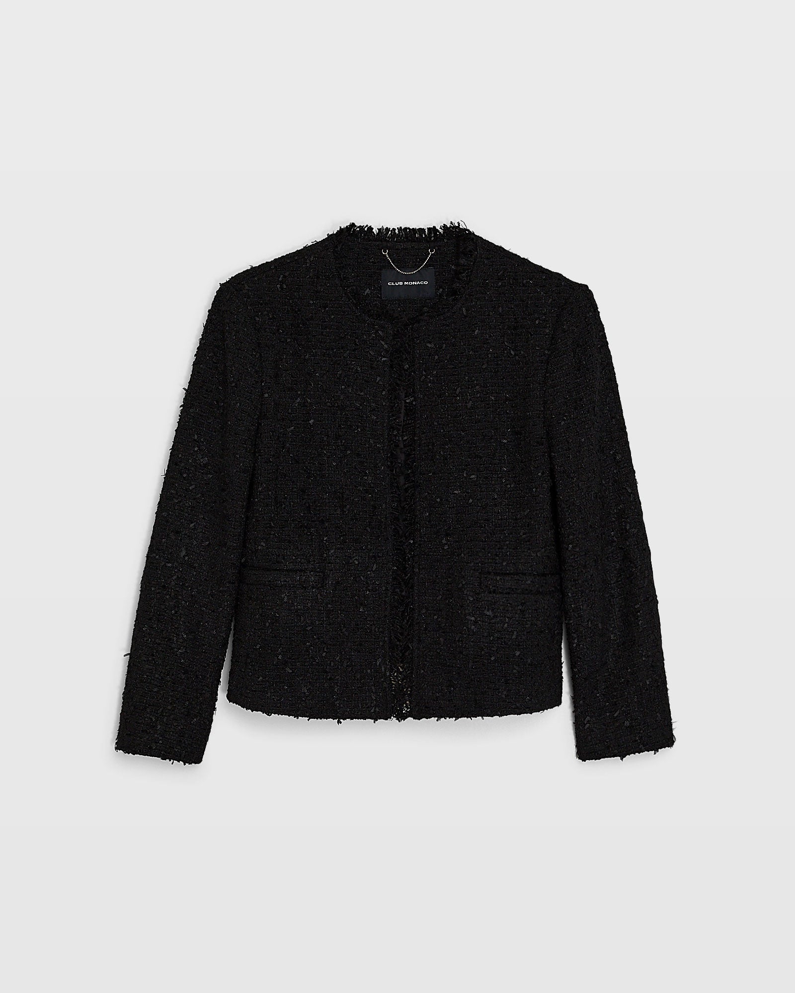 CLUB MONACO - Collarless Bouclé Fringe Jacket - Black