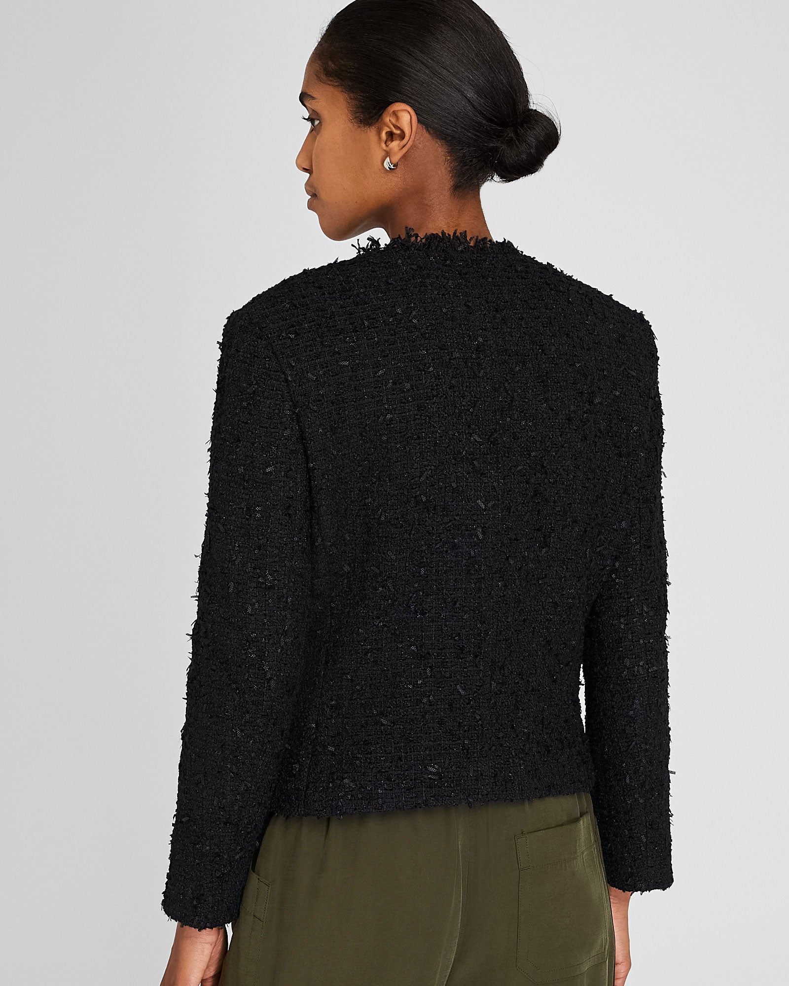 CLUB MONACO - Collarless Bouclé Fringe Jacket - Black