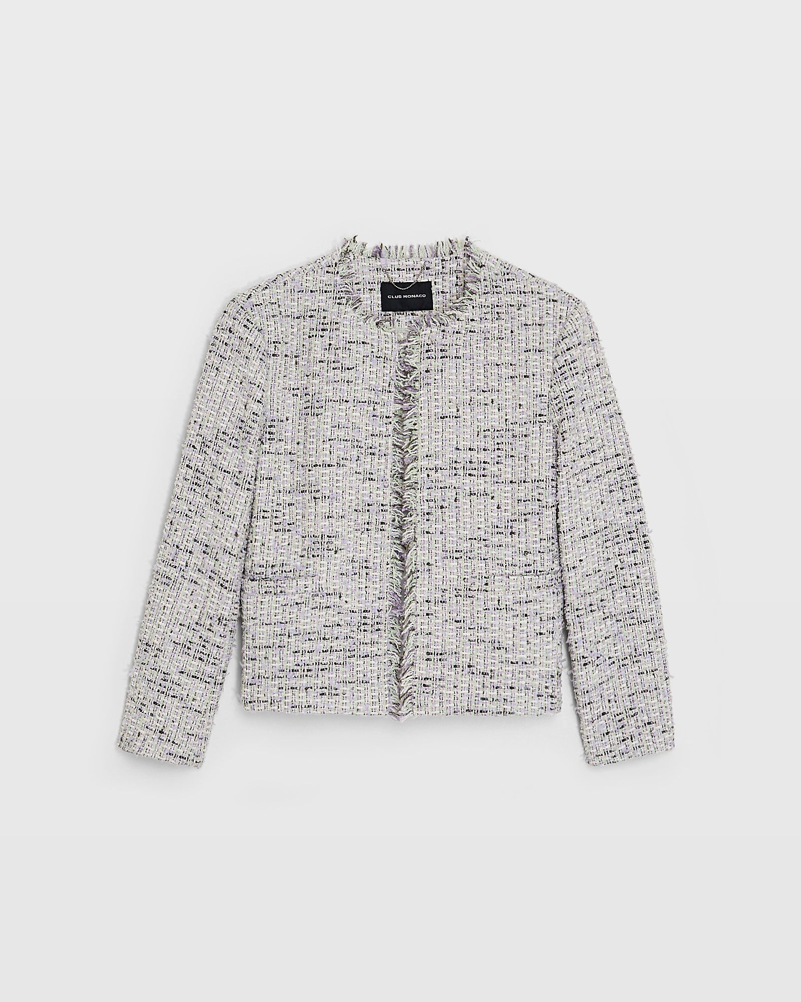 CLUB MONACO - Collarless Bouclé Fringe Jacket - Light Purple Mix