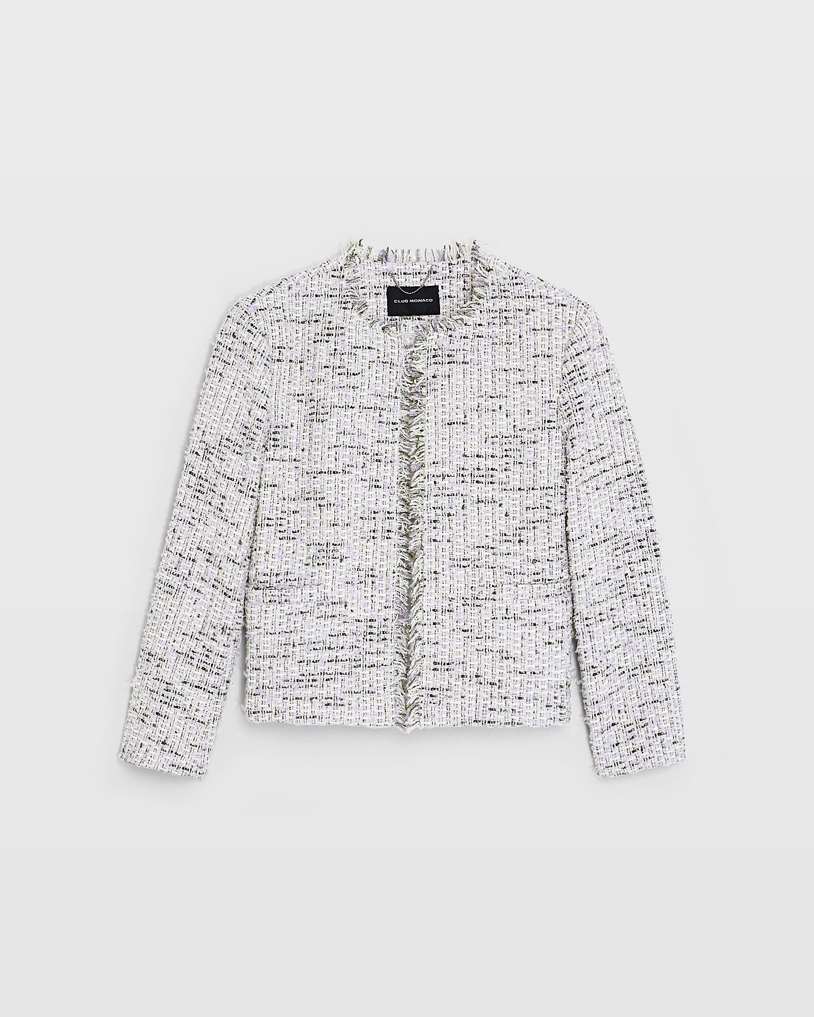 CLUB MONACO - Collarless Bouclé Fringe Jacket - Light Purple Mix