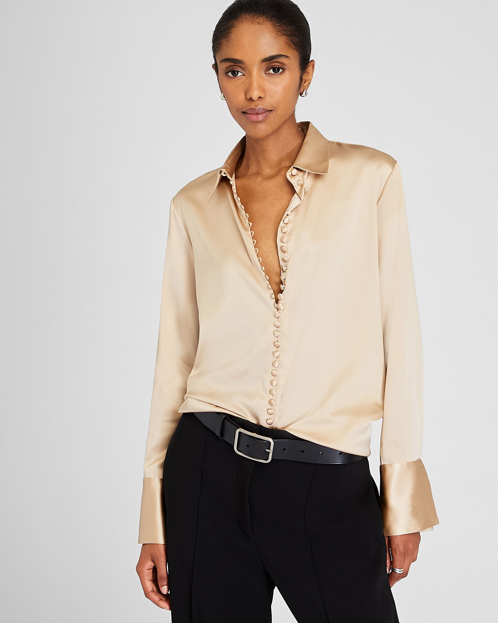 CLUB MONACO - Helek Stretch Silk Charmeuse Shirt - Sesame