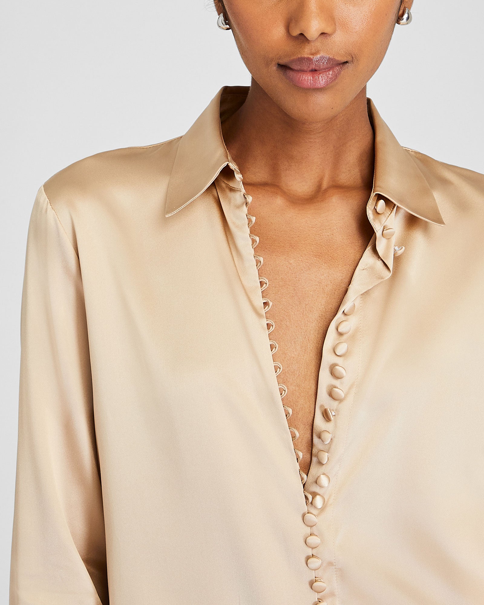 CLUB MONACO - Helek Stretch Silk Charmeuse Shirt - Sesame