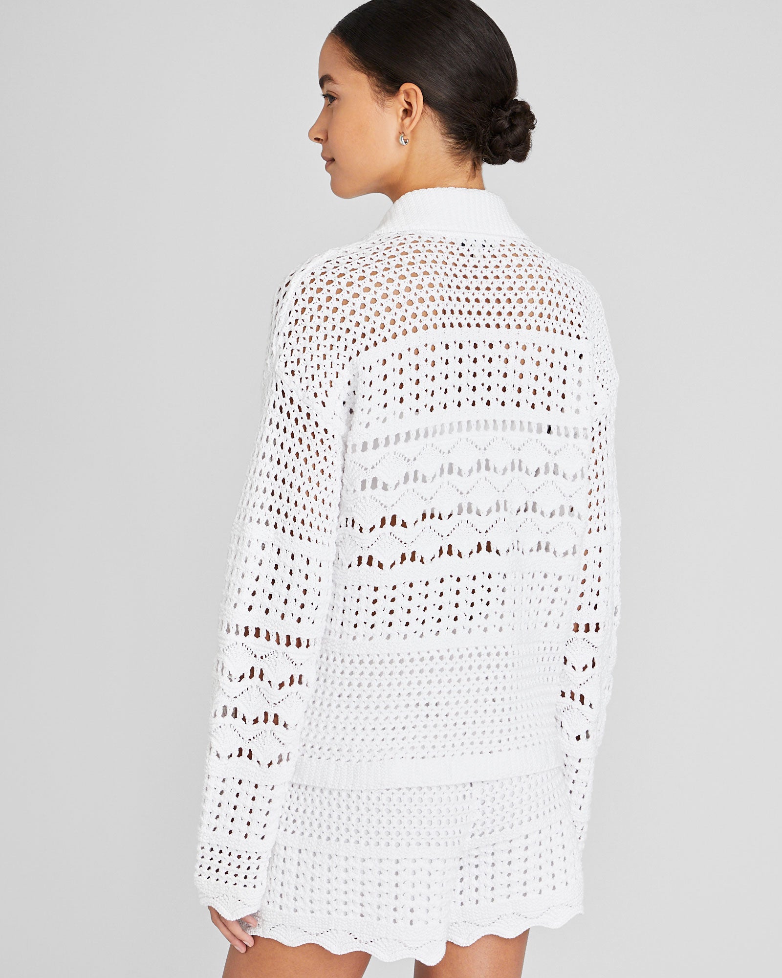 CLUB MONACO - Open Stitch Long Sleeve Button-Down Sweater - White