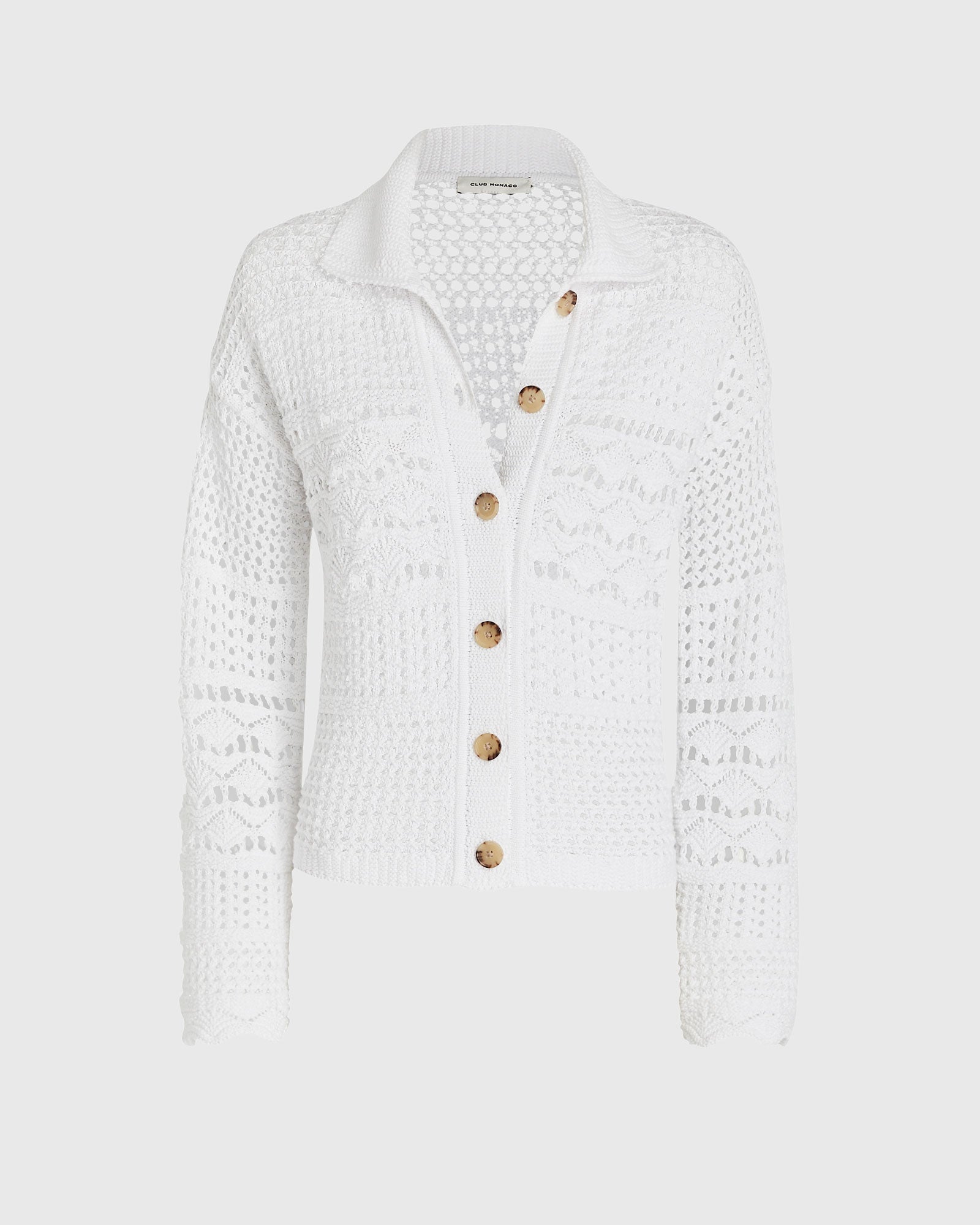 CLUB MONACO - Open Stitch Long Sleeve Button-Down Sweater - White