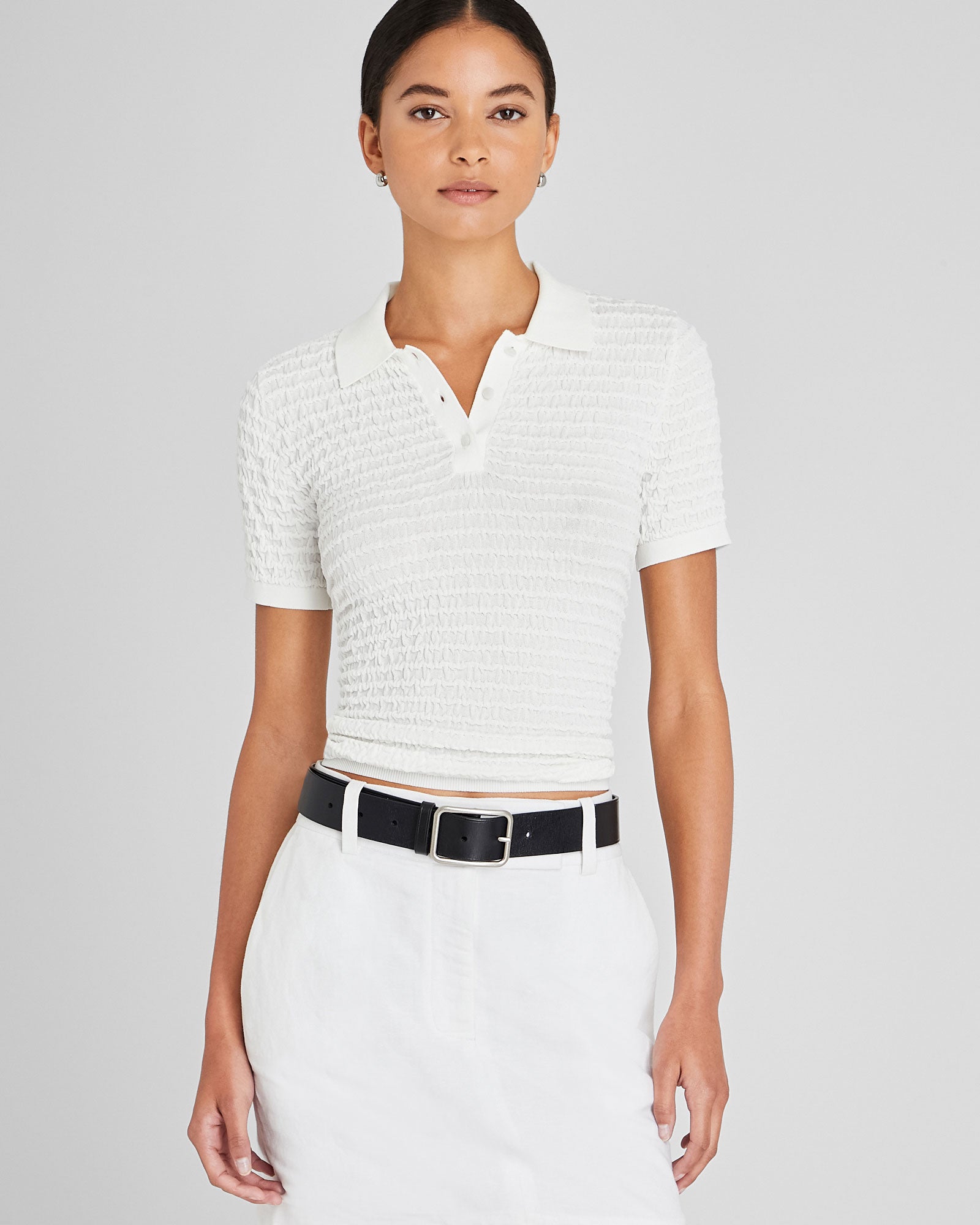 CLUB MONACO - Pucker Stitch Polo - White