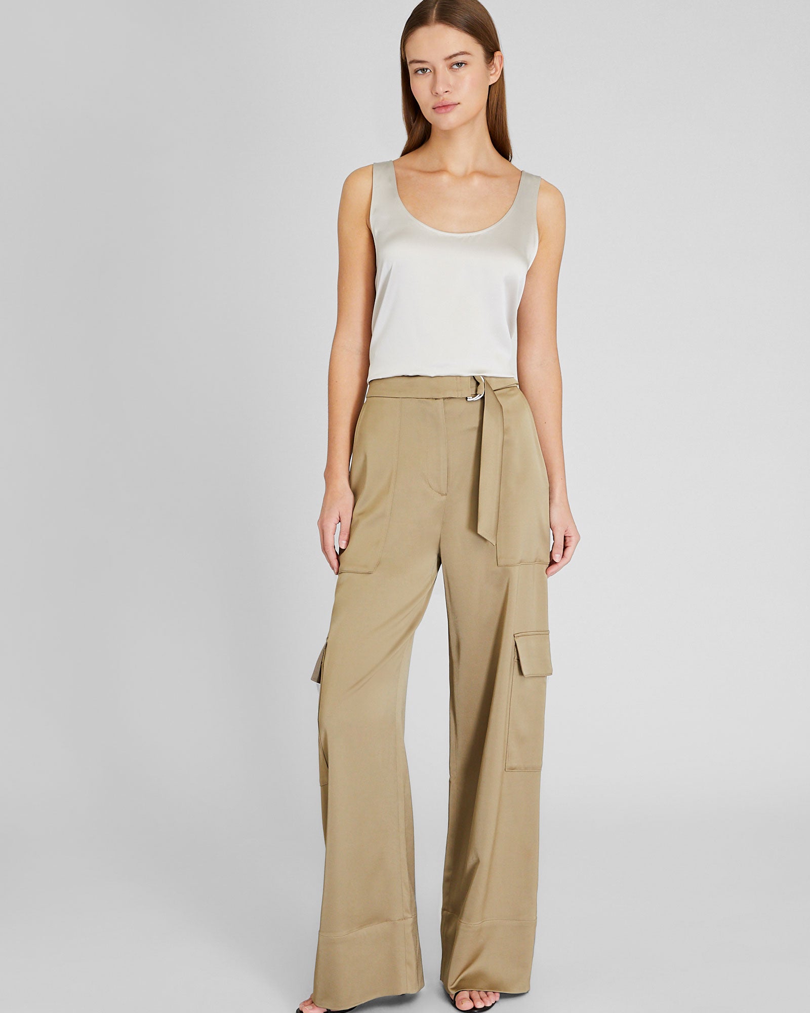 CLUB MONACO - Silk Charmeuse Scoop Neck Tank - Champagne