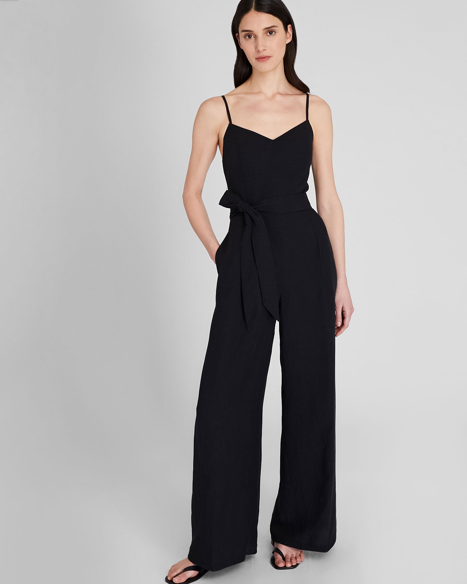 Venice Girl Linen Belted Jumpsuit-Black