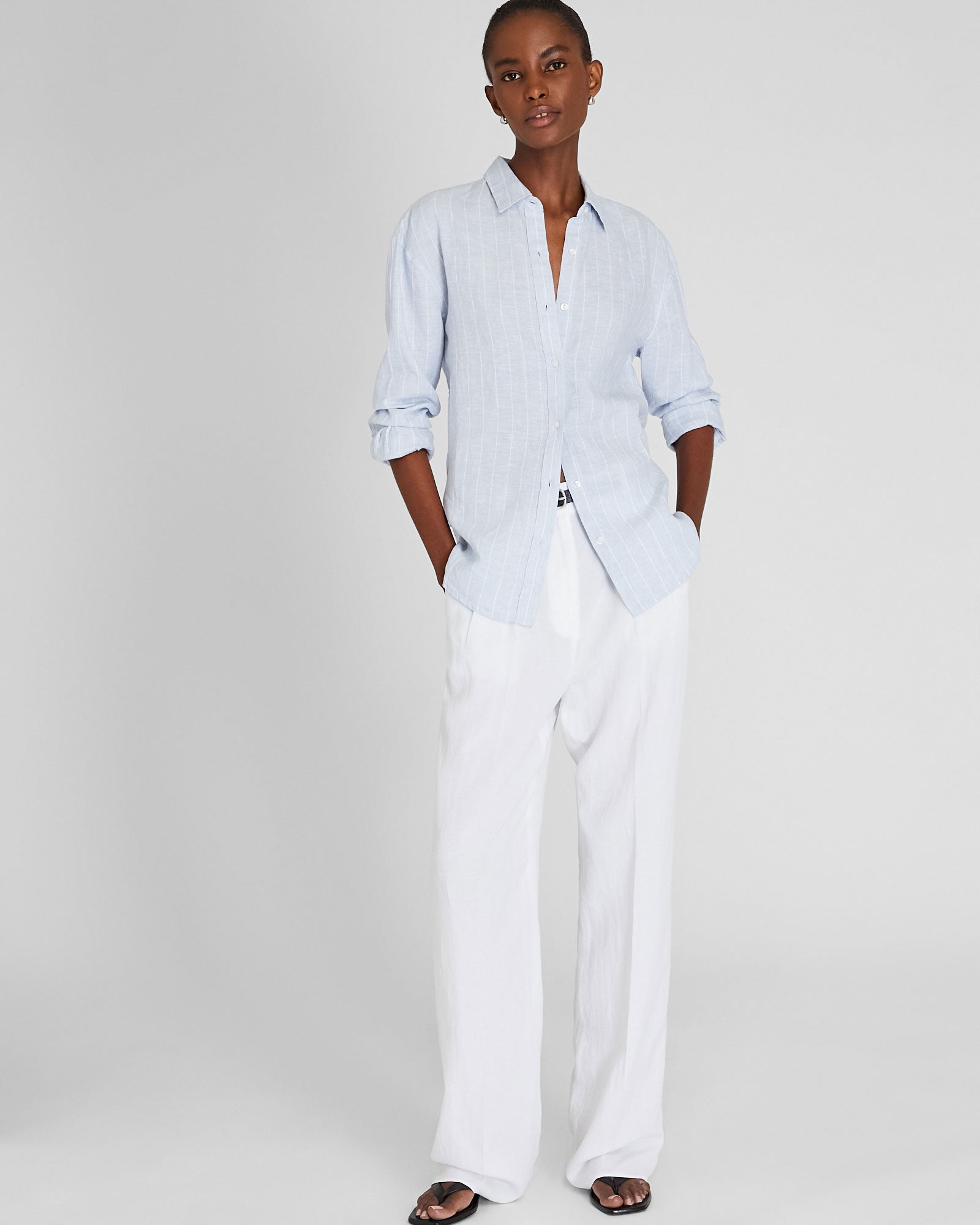 CLUB MONACO - Chemise caractéristique en lin - Base bleu clair