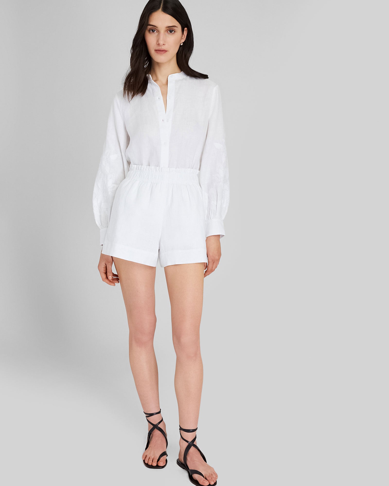 CLUB MONACO - Embroidered Blouson Sleeve Top - White