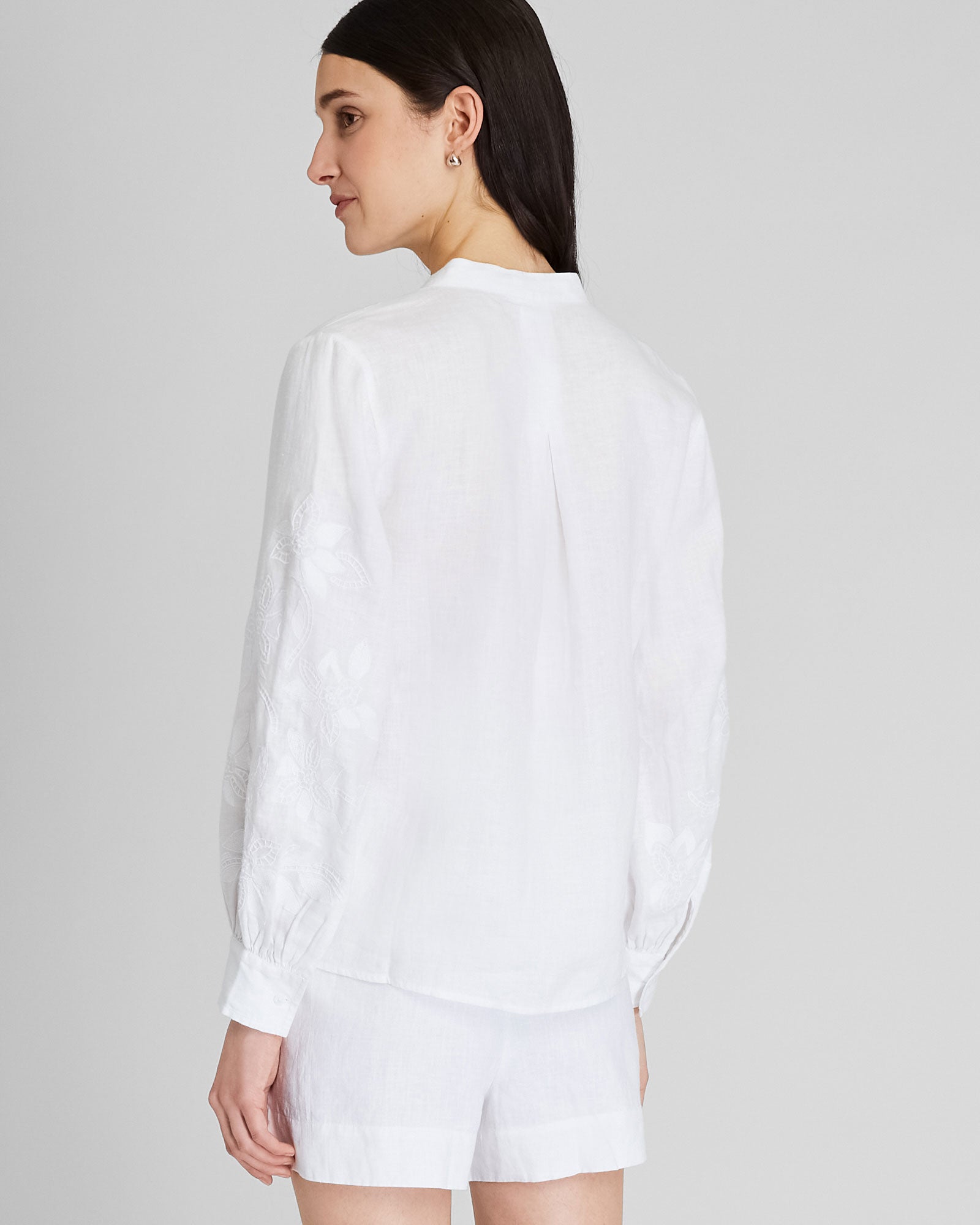 CLUB MONACO - Embroidered Blouson Sleeve Top - White