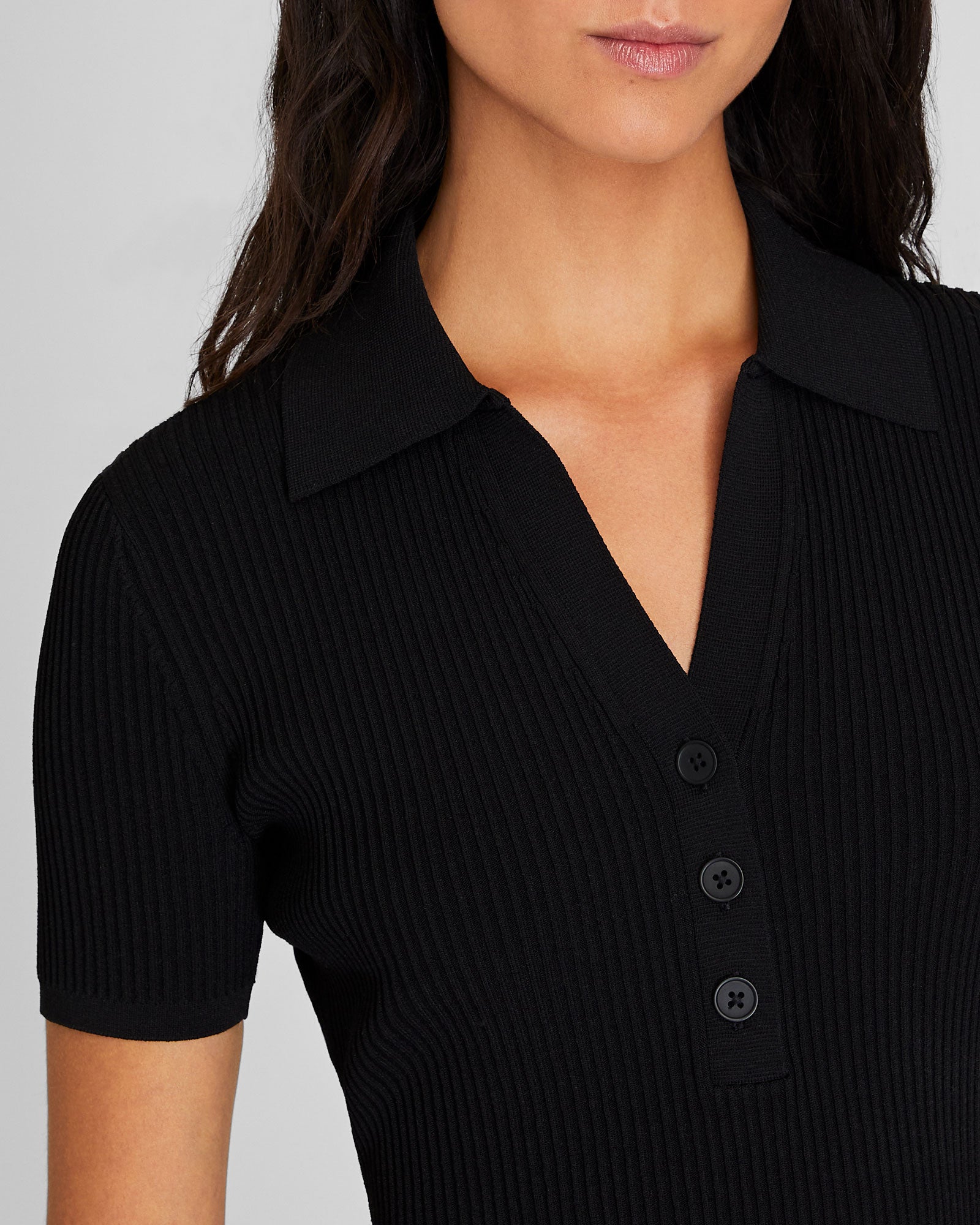 CLUB MONACO - T-shirt côtelé col polo tricoteuse - Noir