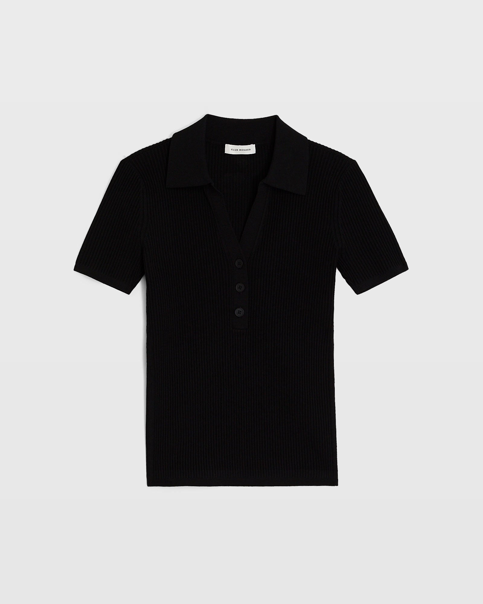 CLUB MONACO - T-shirt côtelé col polo tricoteuse - Noir