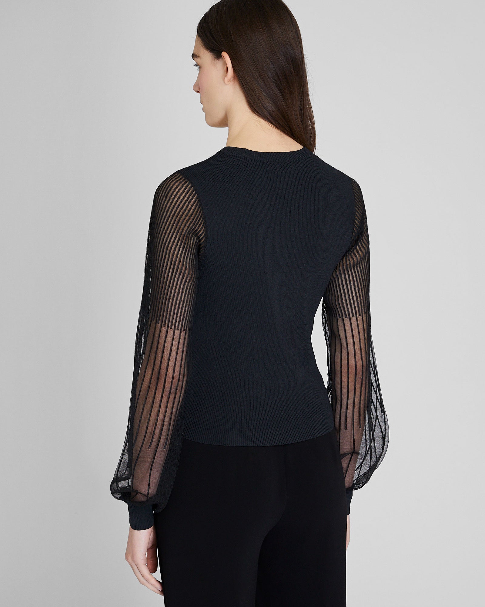 CLUB MONACO - Ribbed Sheer Sleeve Sweater - Black