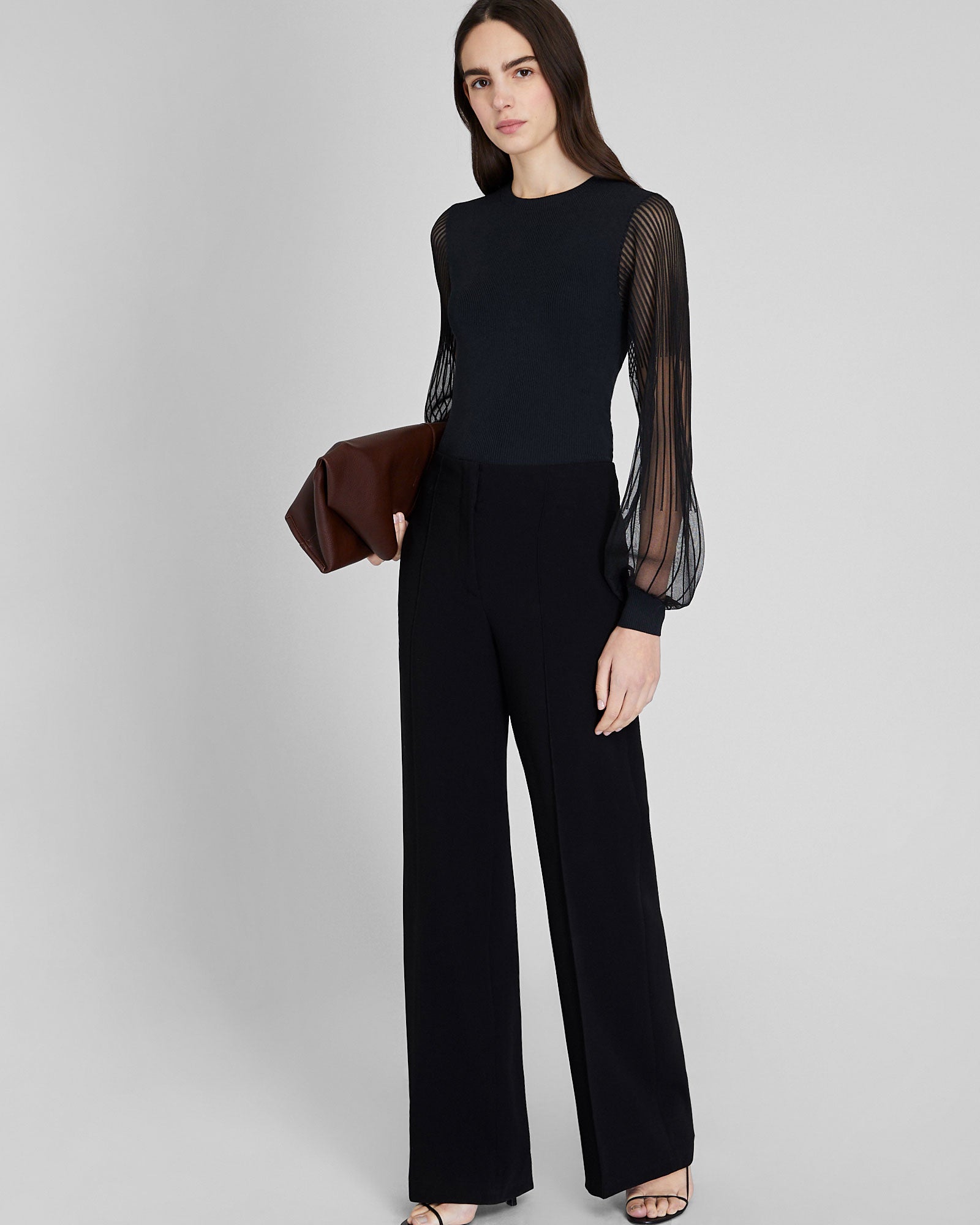 CLUB MONACO - Ribbed Sheer Sleeve Sweater - Black