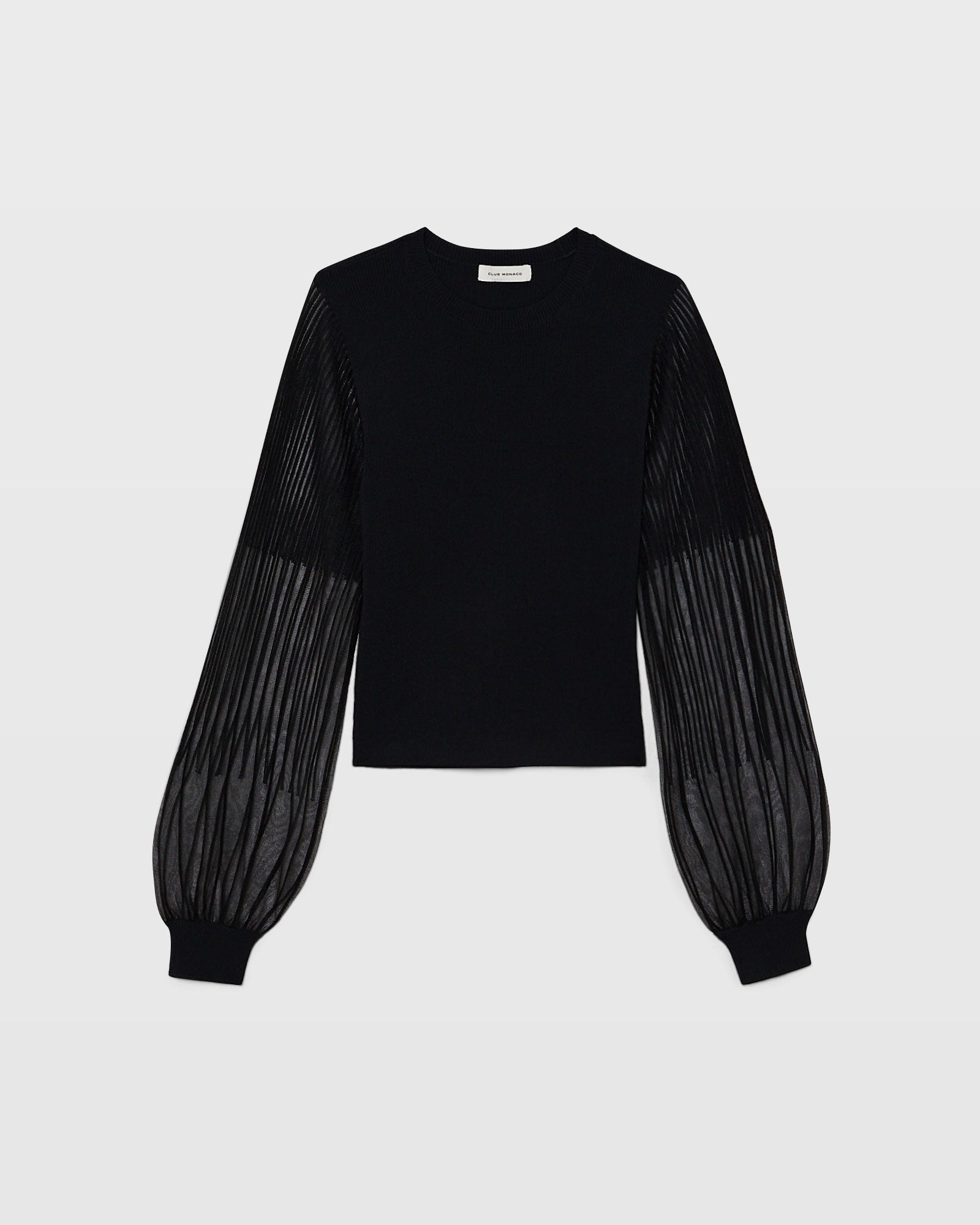 CLUB MONACO - Ribbed Sheer Sleeve Sweater - Black