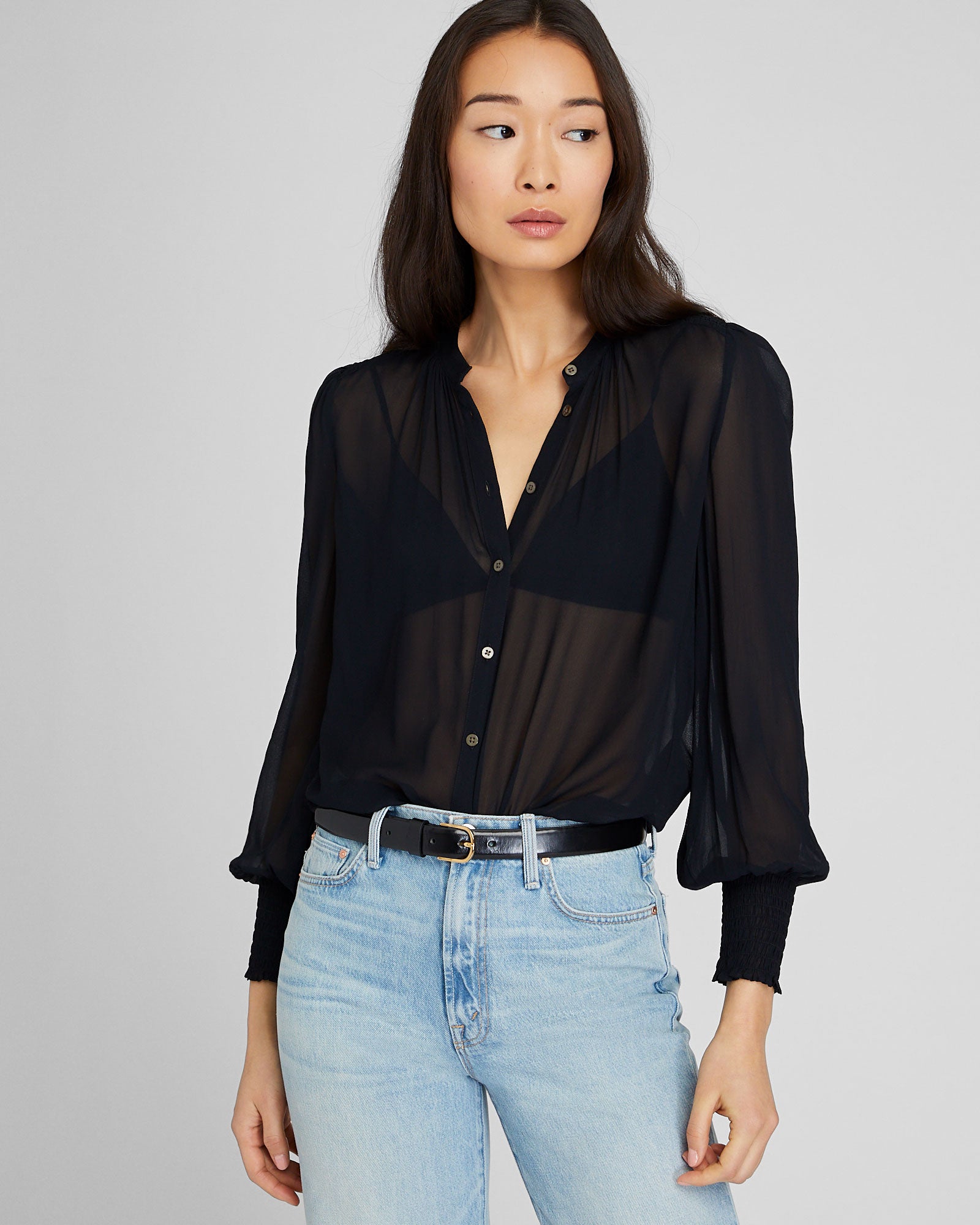 CLUB MONACO - Smocked Yoke Blouse - Black