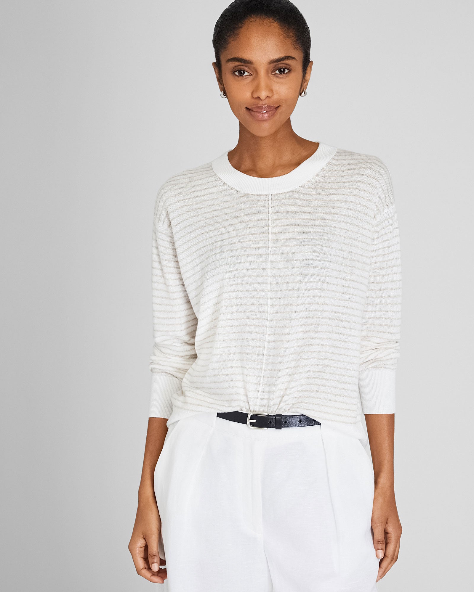 CLUB MONACO - Signature Stripe Linen Crewneck Sweater - White Base Stripe