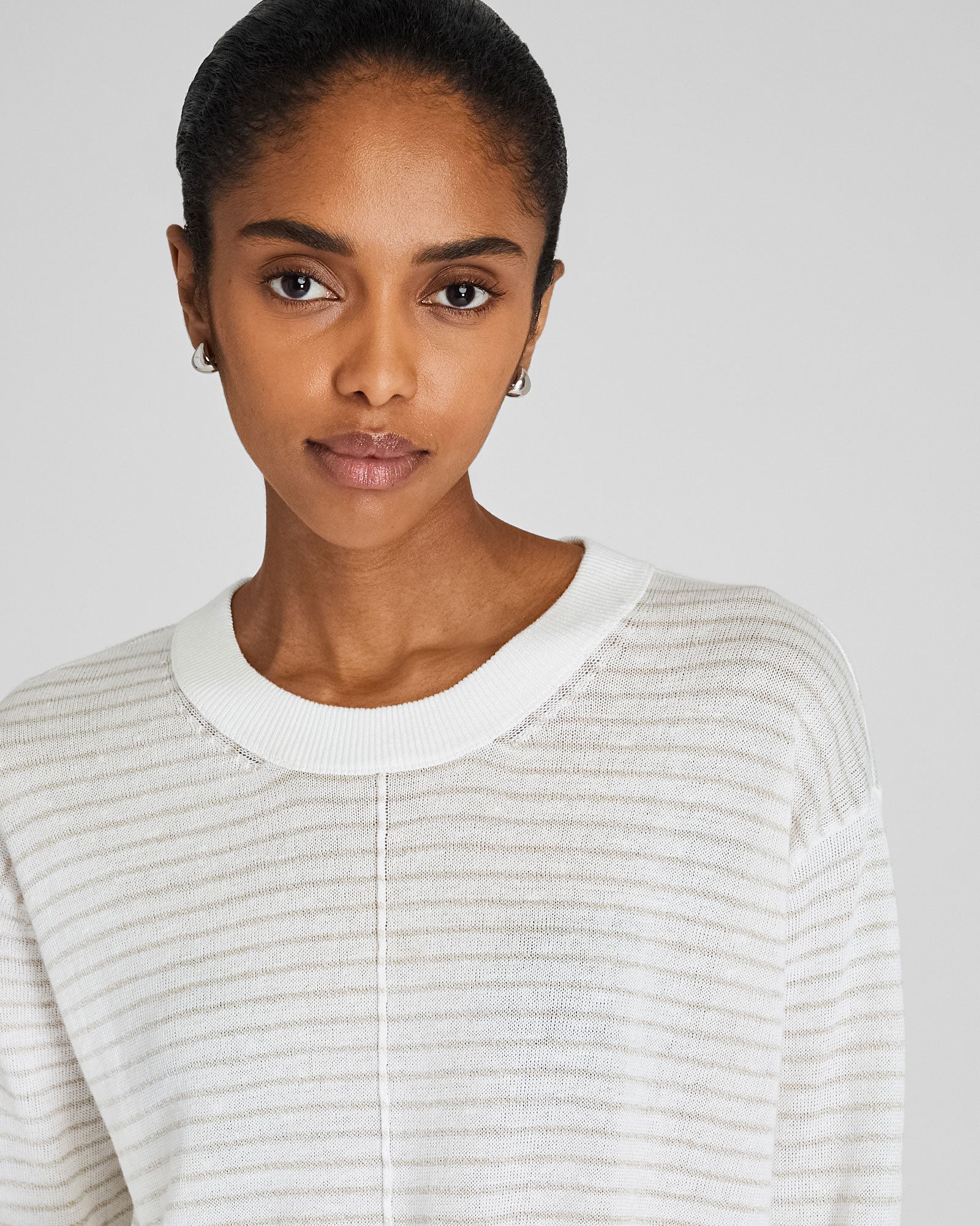 CLUB MONACO - Signature Stripe Linen Crewneck Sweater - White Base Stripe