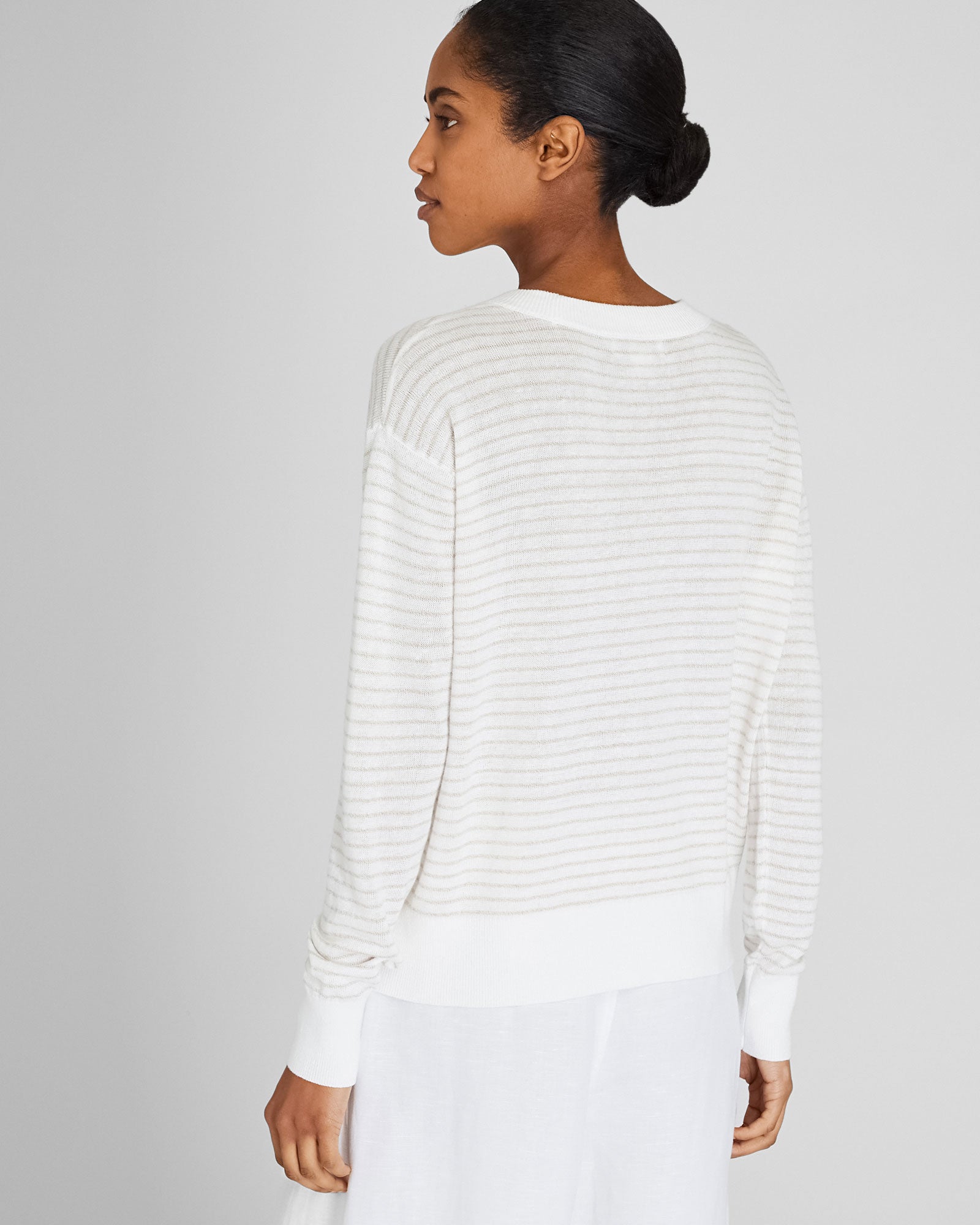 CLUB MONACO - Signature Stripe Linen Crewneck Sweater - White Base Stripe