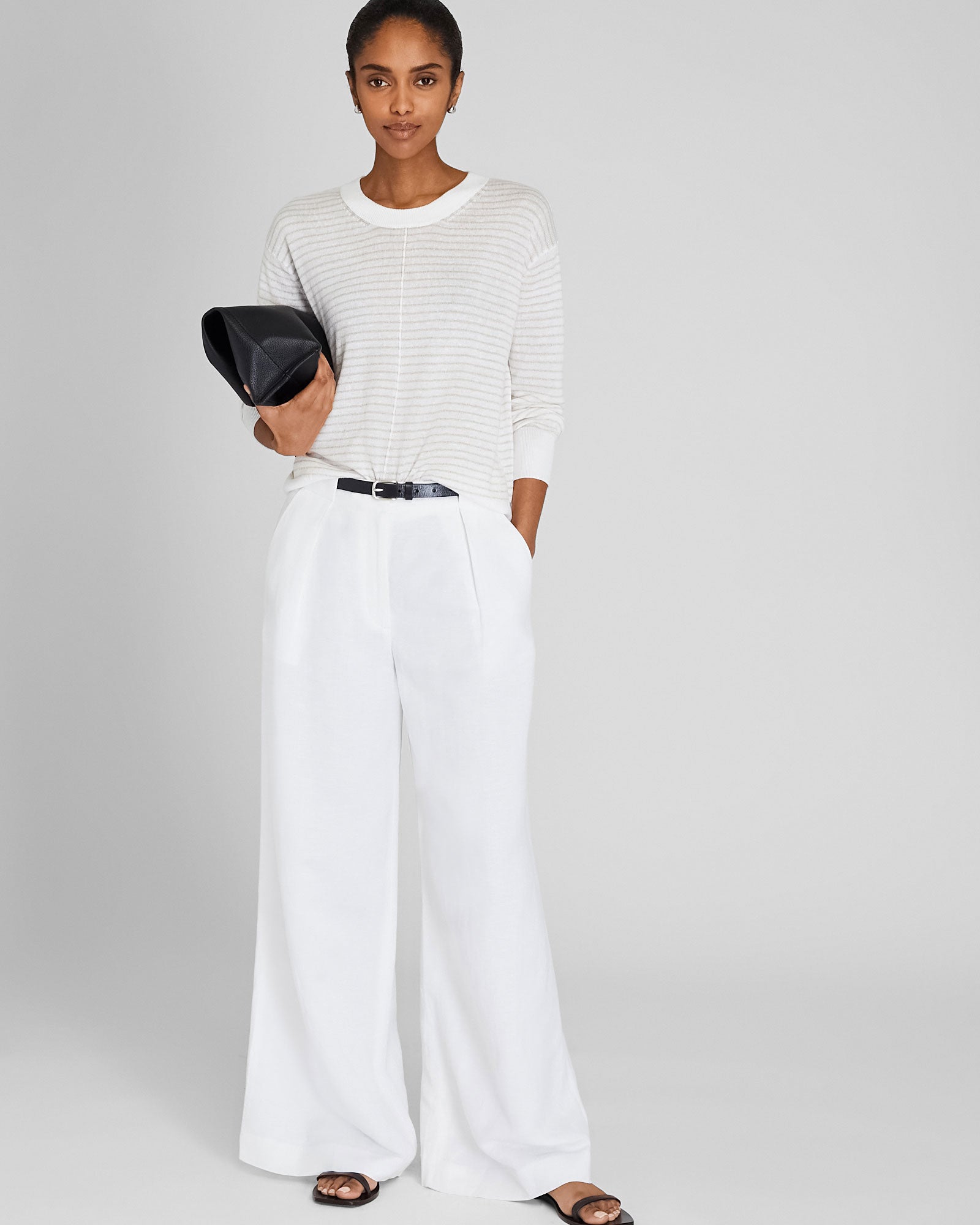 CLUB MONACO - Signature Stripe Linen Crewneck Sweater - White Base Stripe
