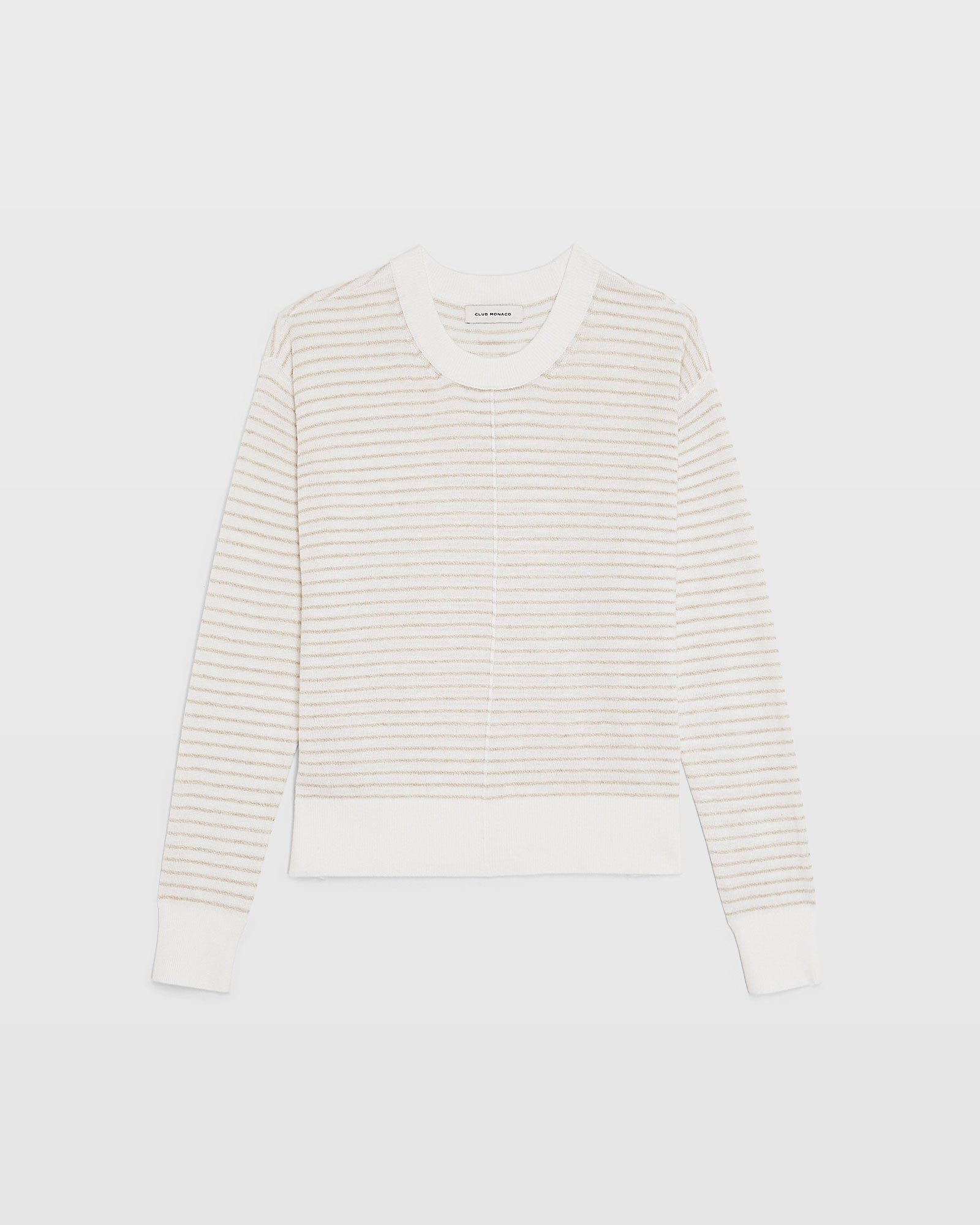 CLUB MONACO - Signature Stripe Linen Crewneck Sweater - White Base Stripe