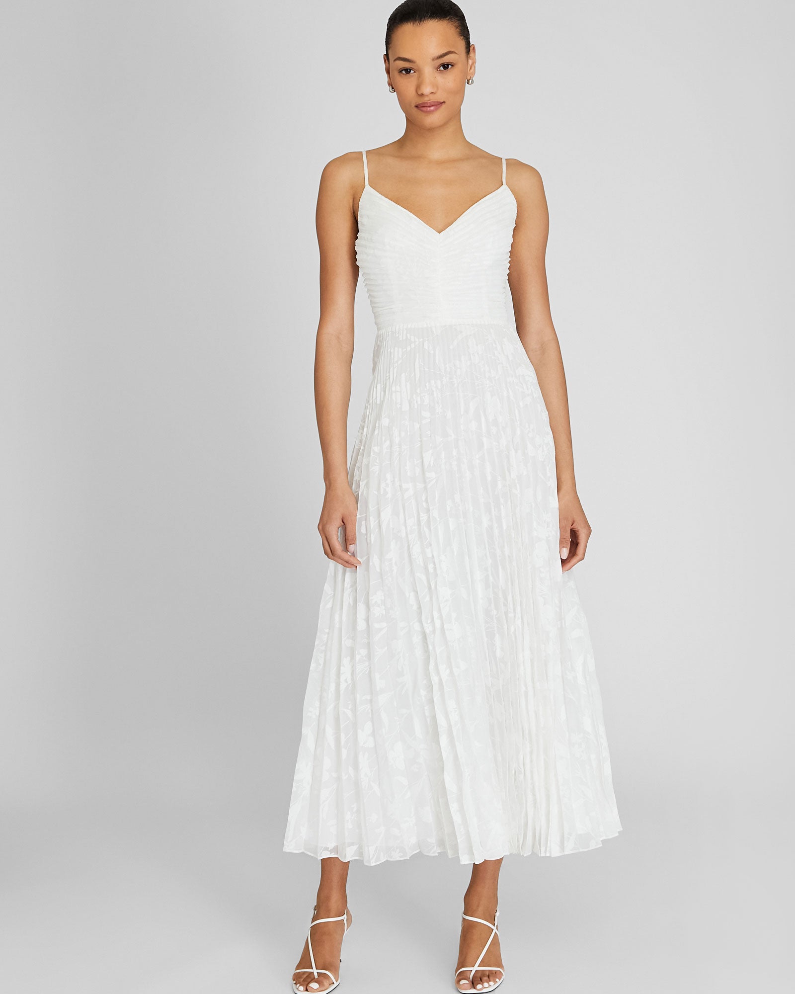 CLUB MONACO - Jacquard Strappy Pleated Midi Dress - Off White