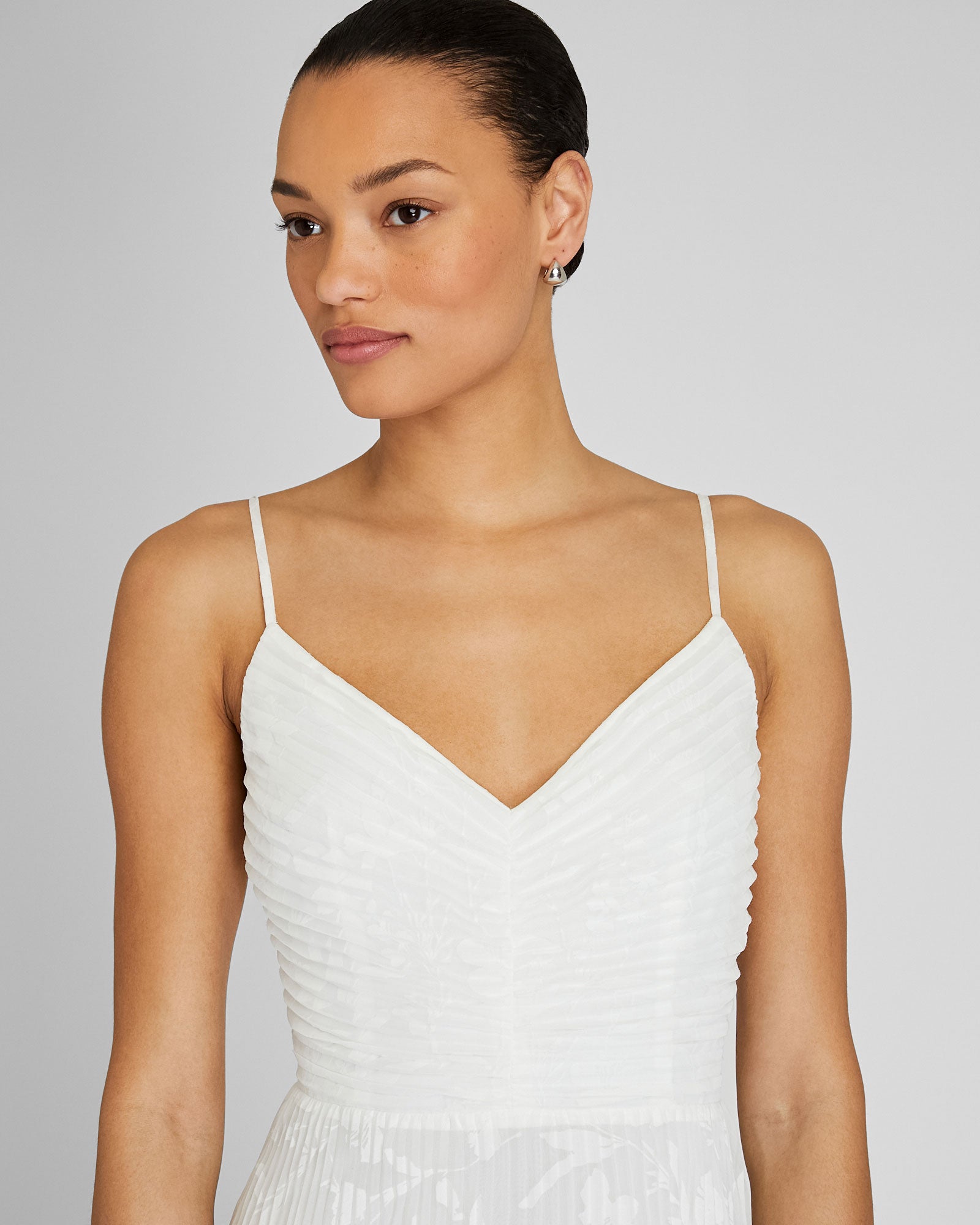 CLUB MONACO - Jacquard Strappy Pleated Midi Dress - Off White