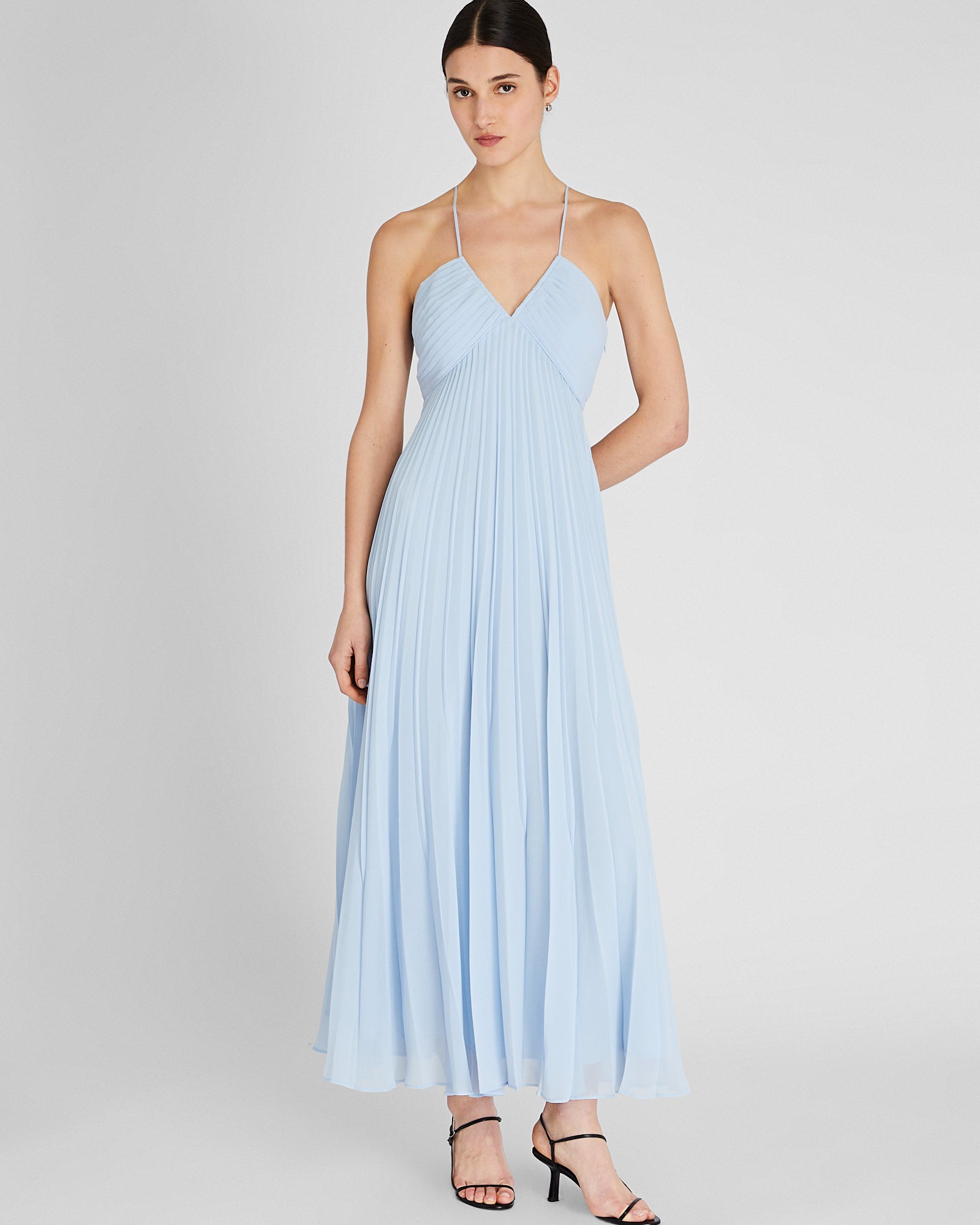 Women's Oxford Blue Pleated Tie Back Maxi Dress