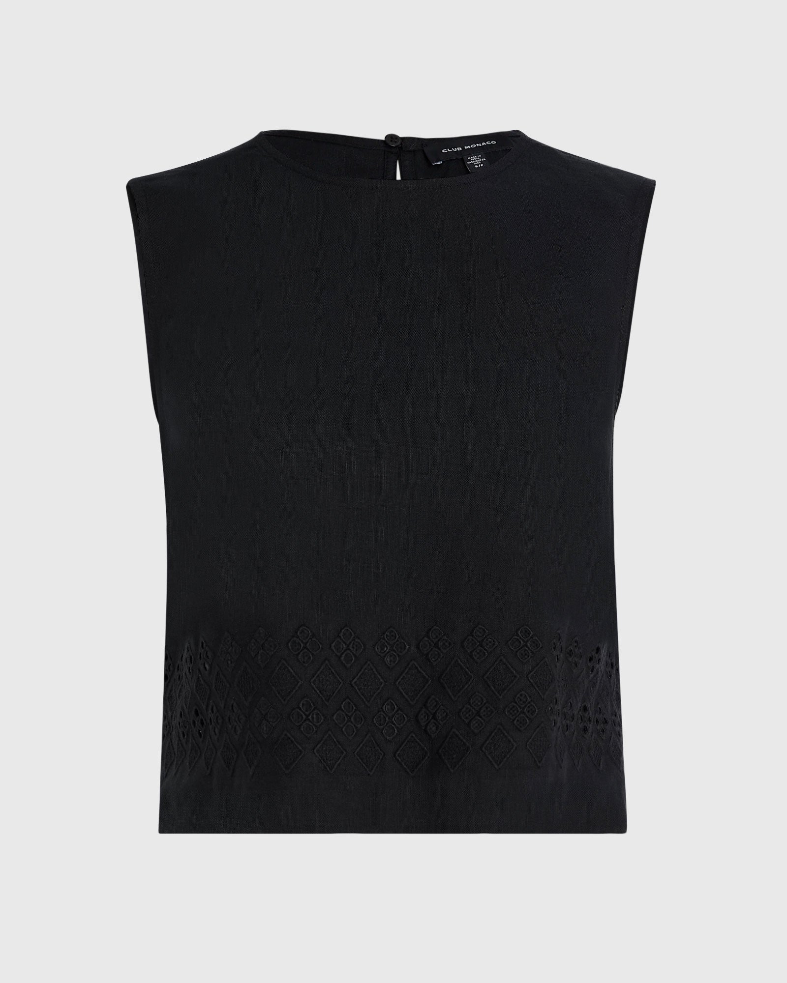CLUB MONACO - Linen Eyelet Cropped Shell Top - Black