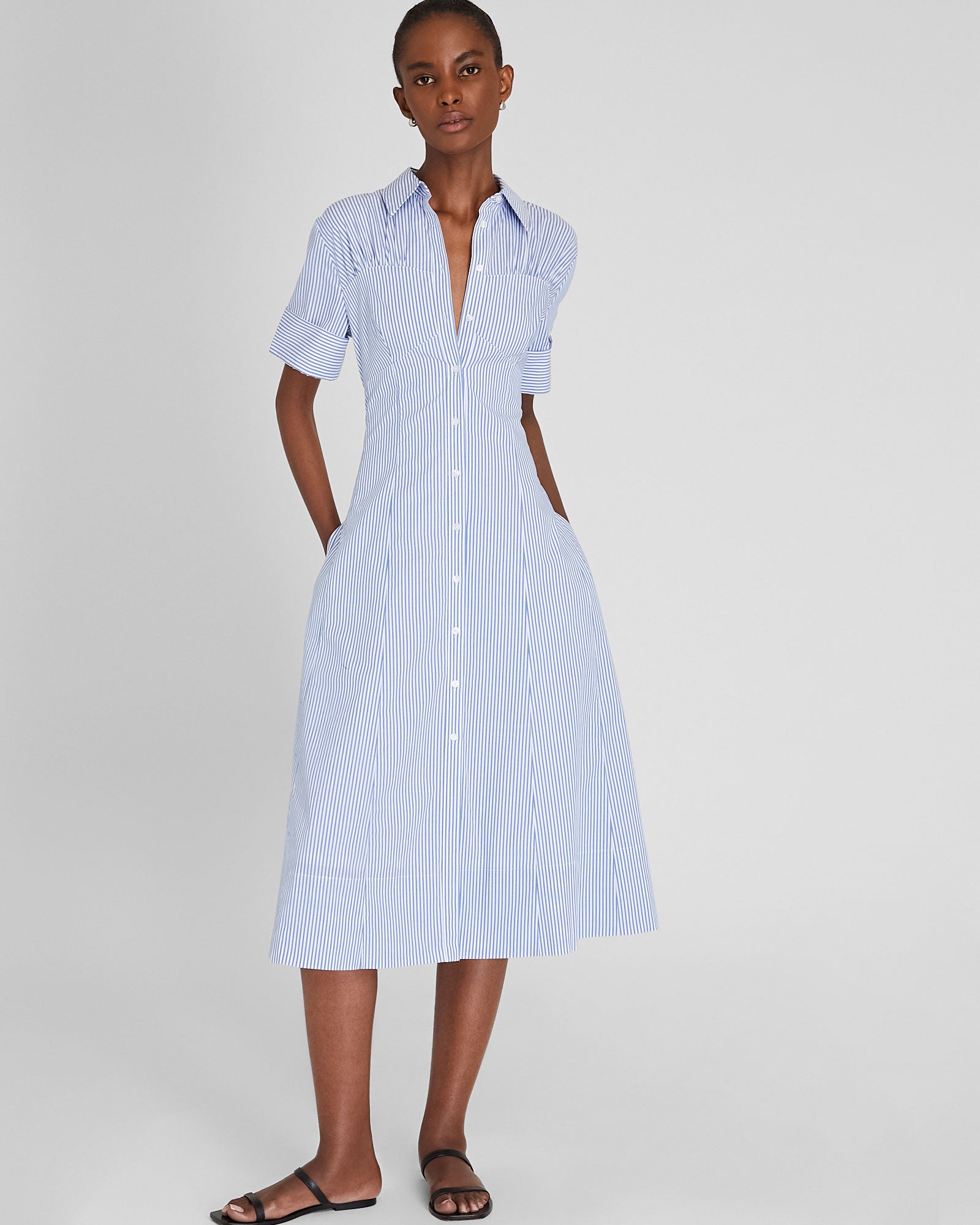 CLUB MONACO - Striped Cotton Poplin Shirt Dress - Blue Stripe