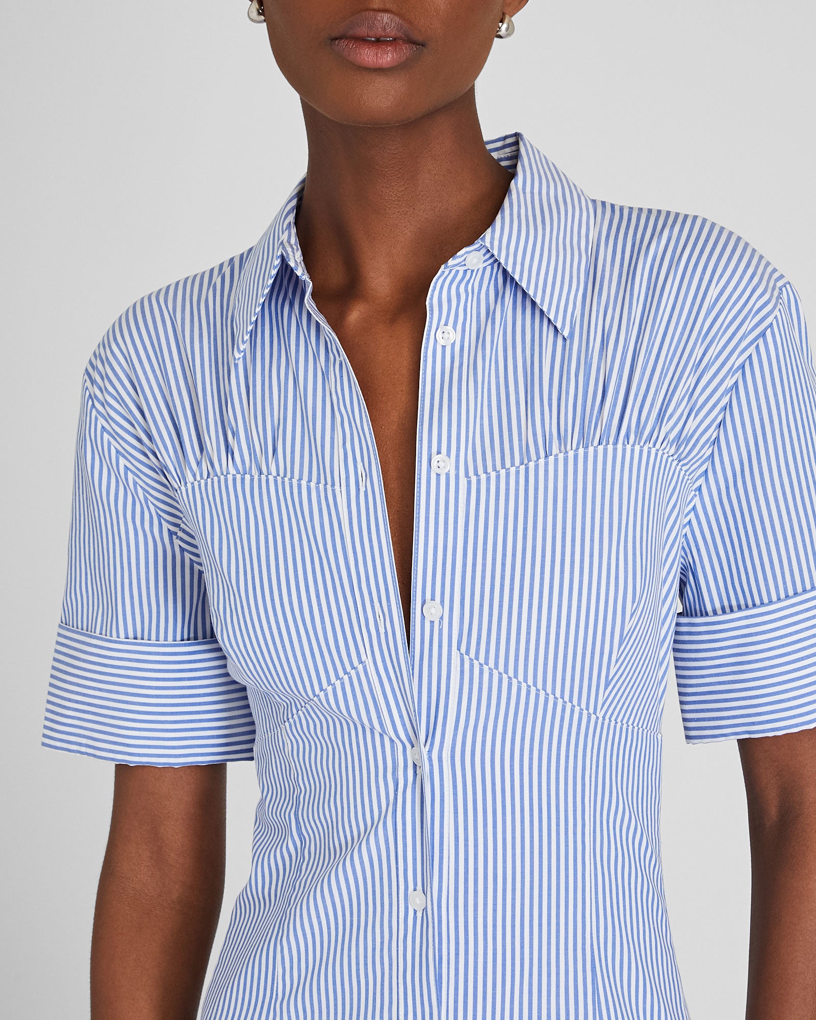 CLUB MONACO - Striped Cotton Poplin Shirt Dress - Blue Stripe