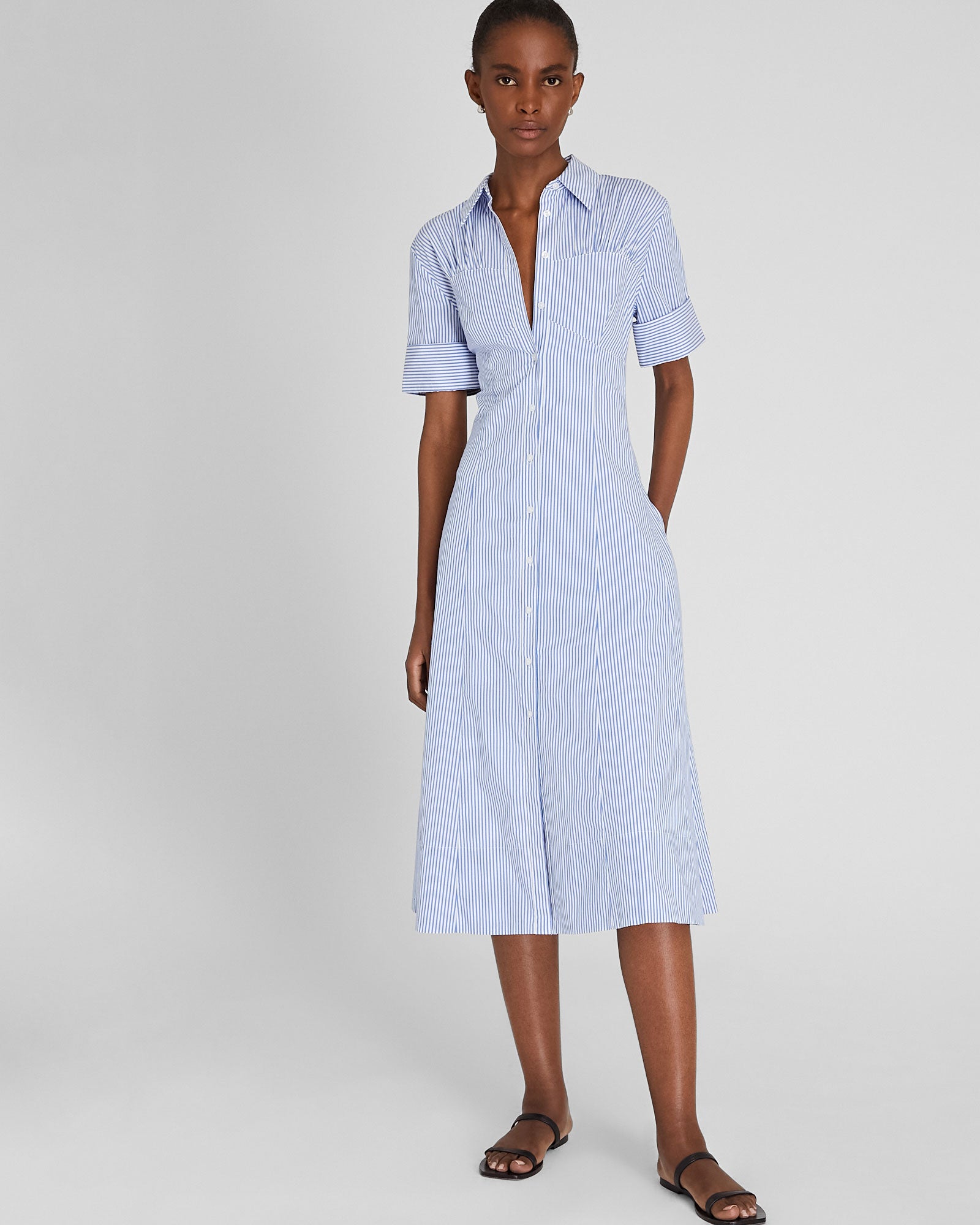CLUB MONACO - Striped Cotton Poplin Shirt Dress - Blue Stripe