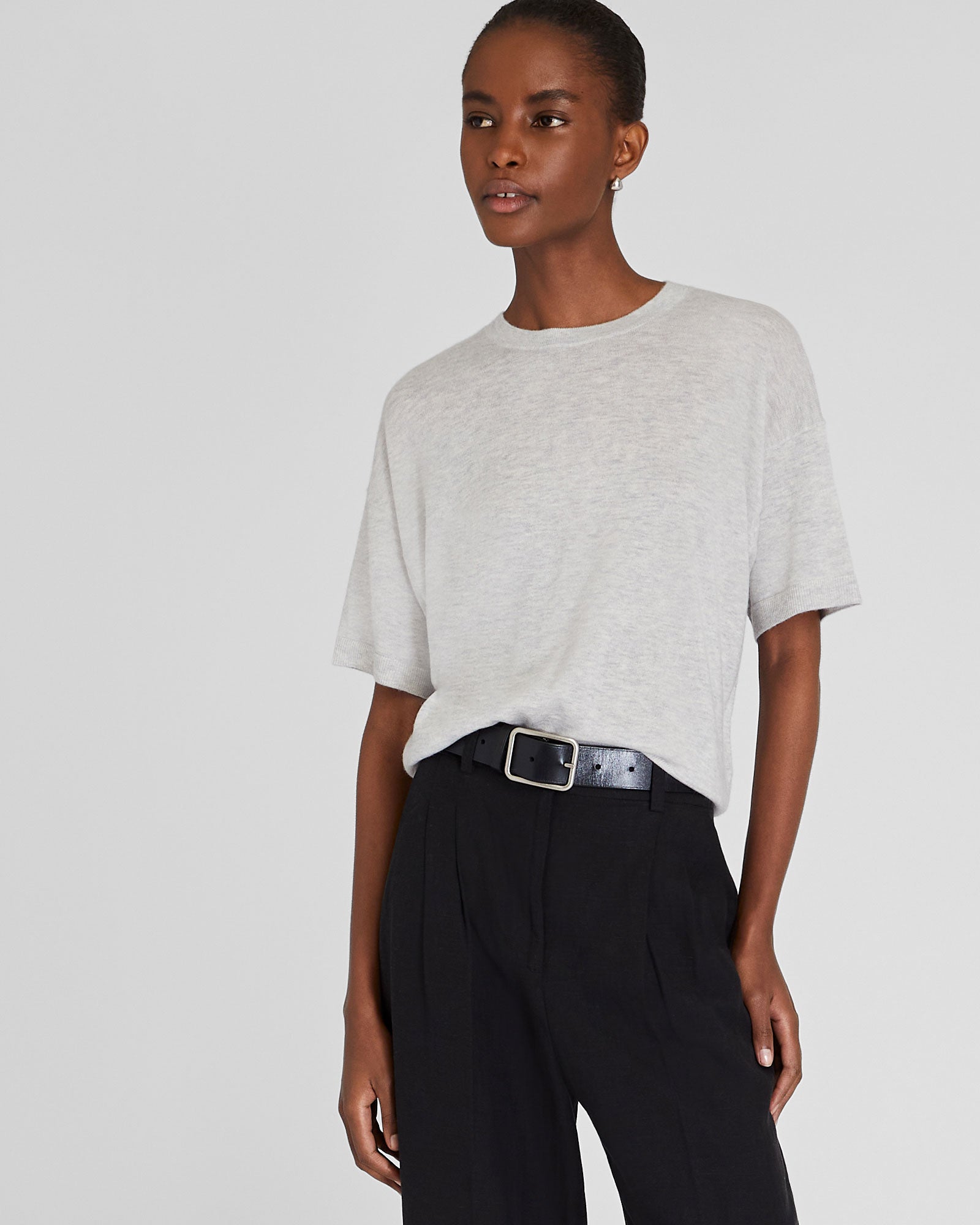 CLUB MONACO - Chandail en cachemire manche courte - Gris Chiné Clair