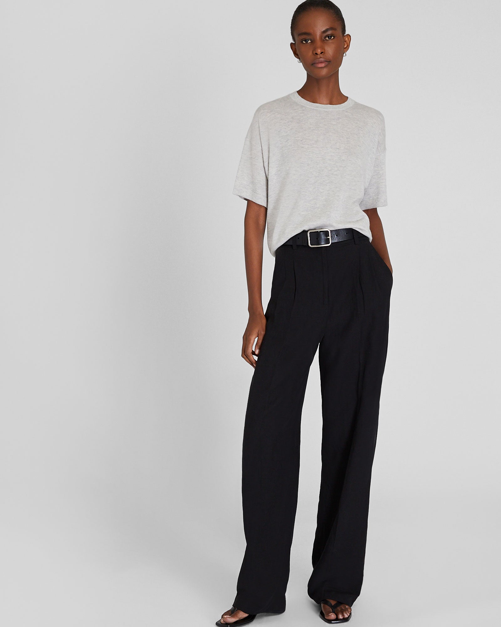 CLUB MONACO - Chandail en cachemire manche courte - Gris Chiné Clair
