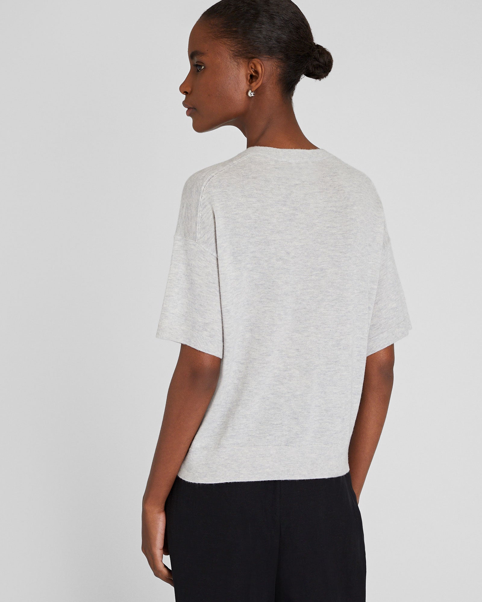CLUB MONACO - Chandail en cachemire manche courte - Gris Chiné Clair