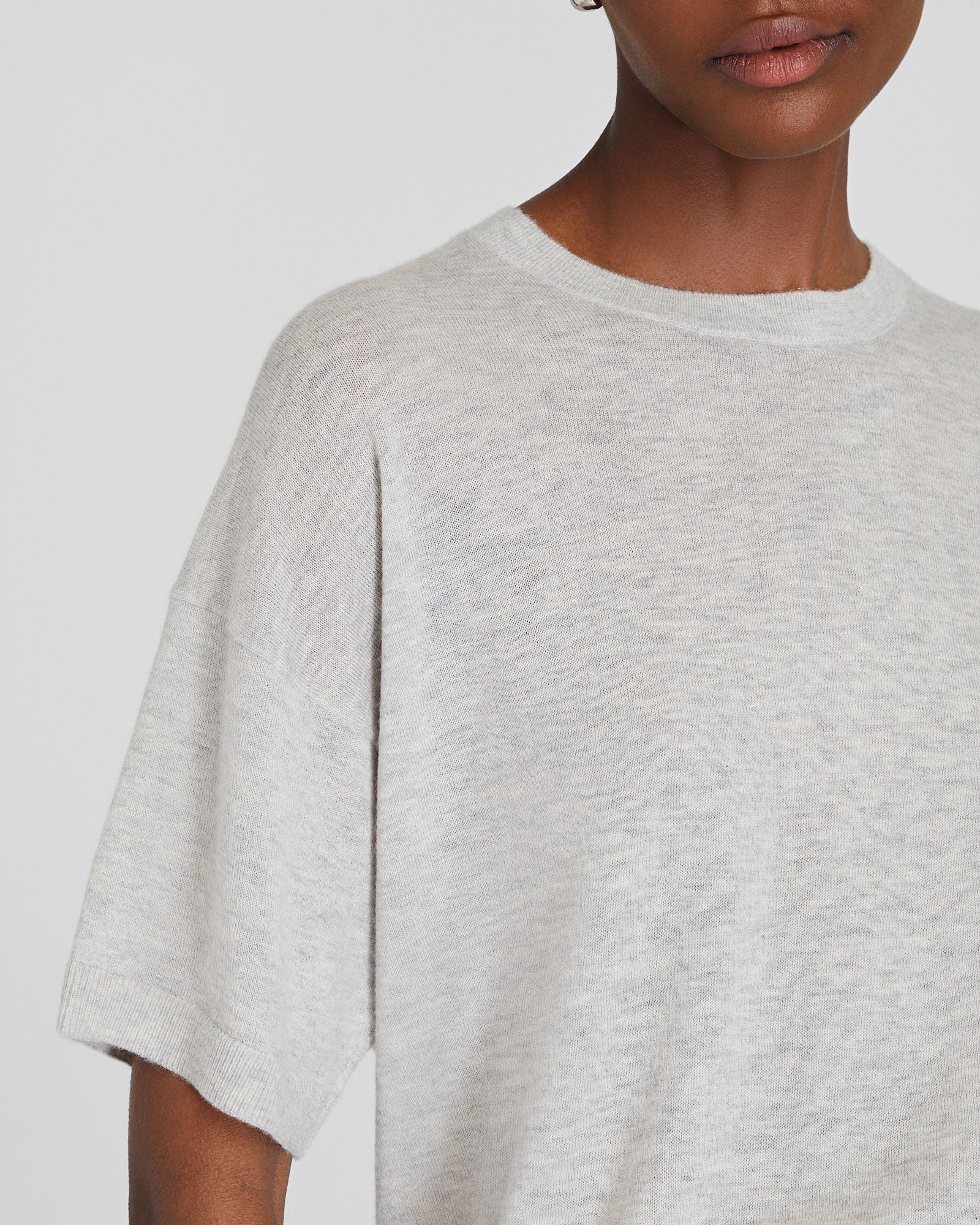 CLUB MONACO - Chandail en cachemire manche courte - Gris Chiné Clair