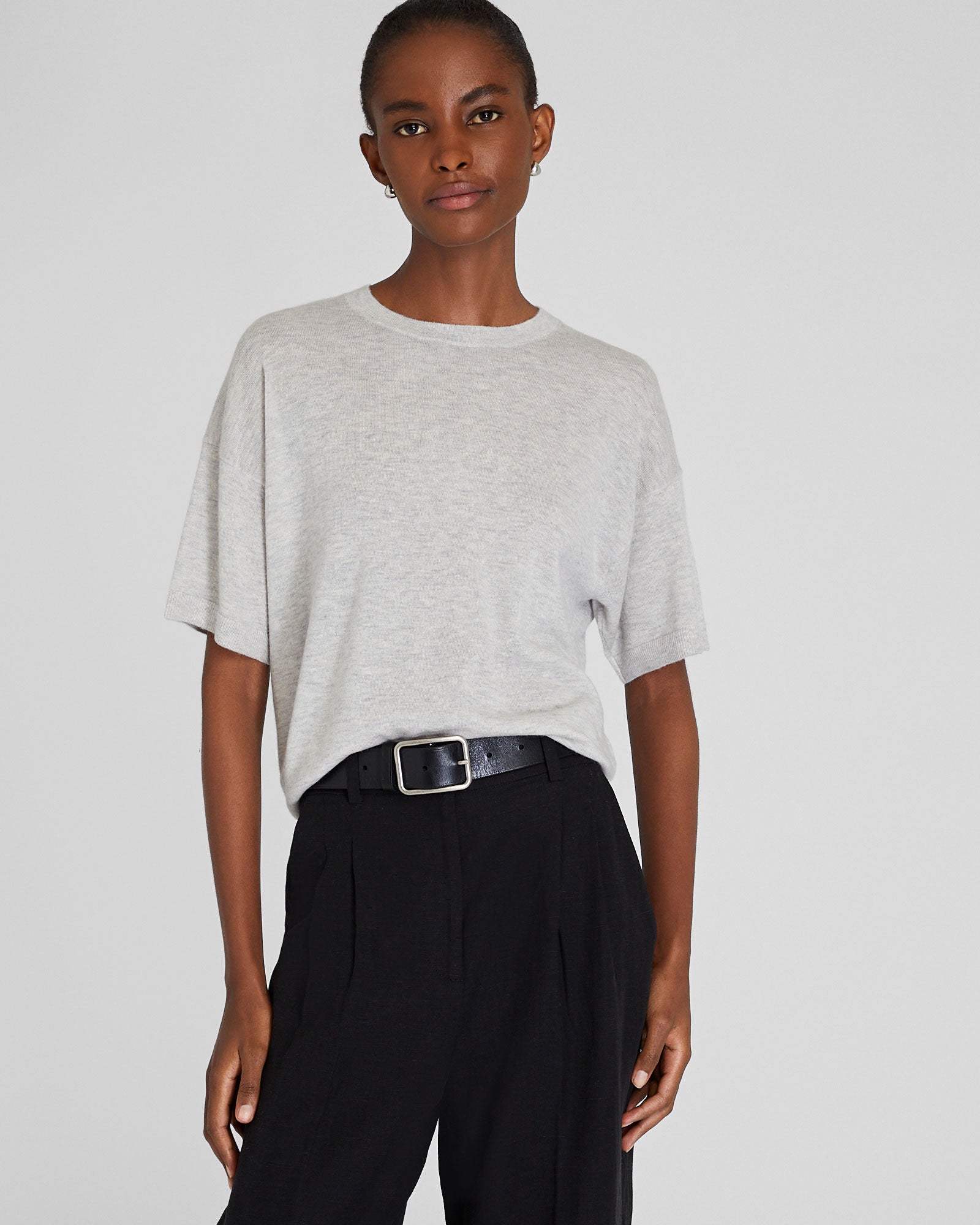 CLUB MONACO - Chandail en cachemire manche courte - Gris Chiné Clair