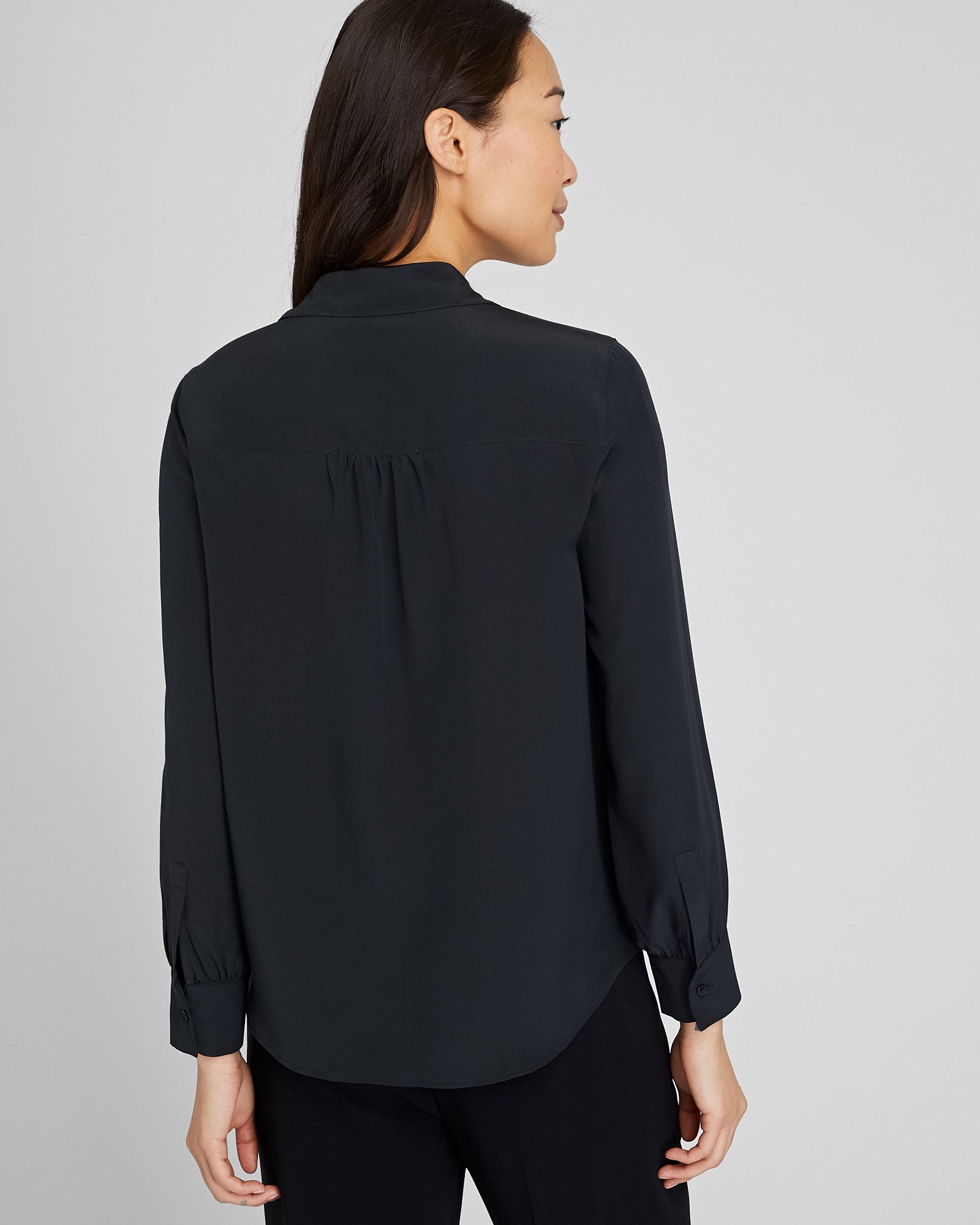 CLUB MONACO - Shirred Shoulder Silk Shirt - Black