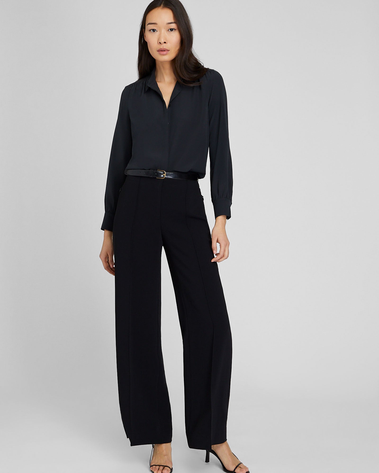 CLUB MONACO - Shirred Shoulder Silk Shirt - Black