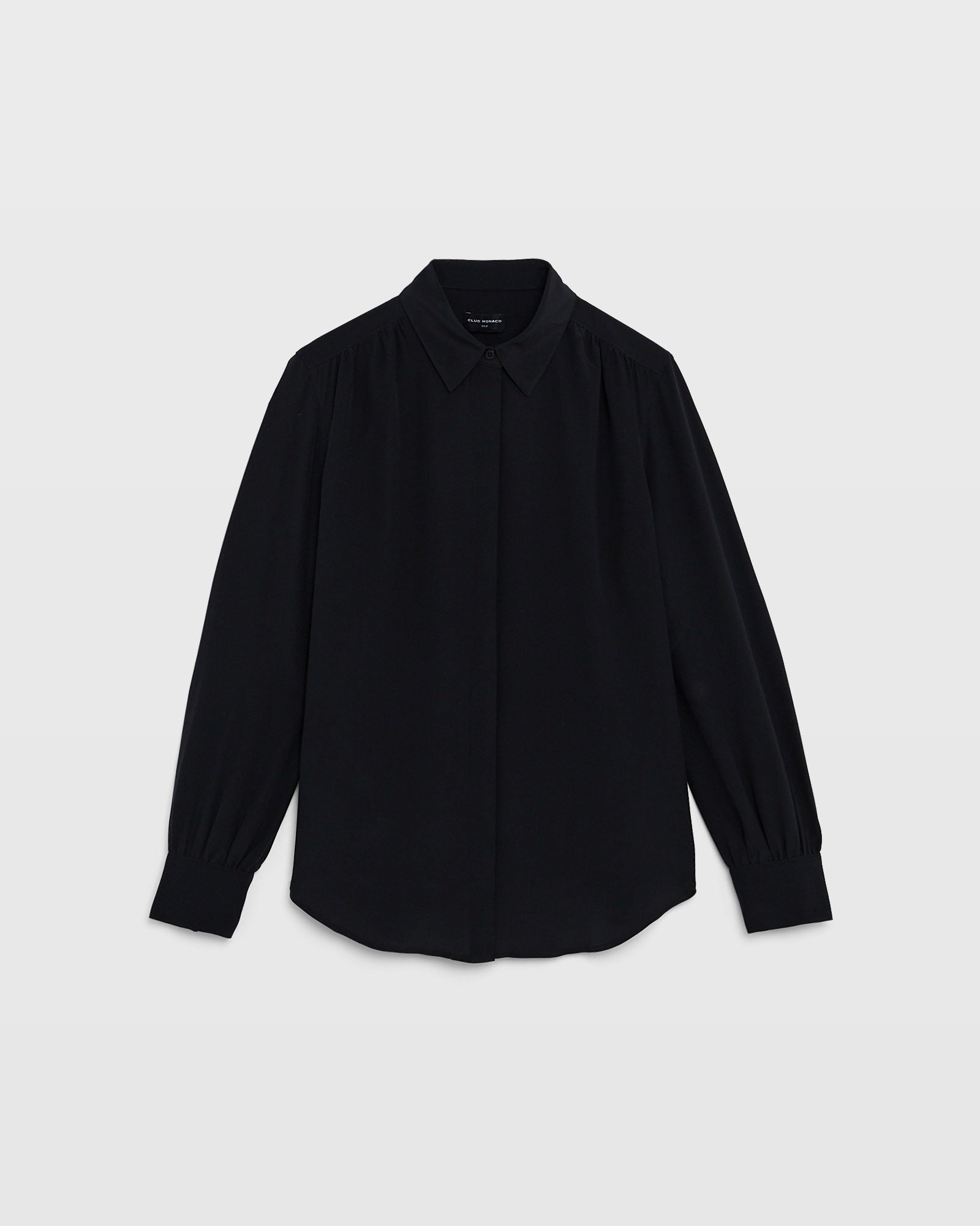 CLUB MONACO - Shirred Shoulder Silk Shirt - Black