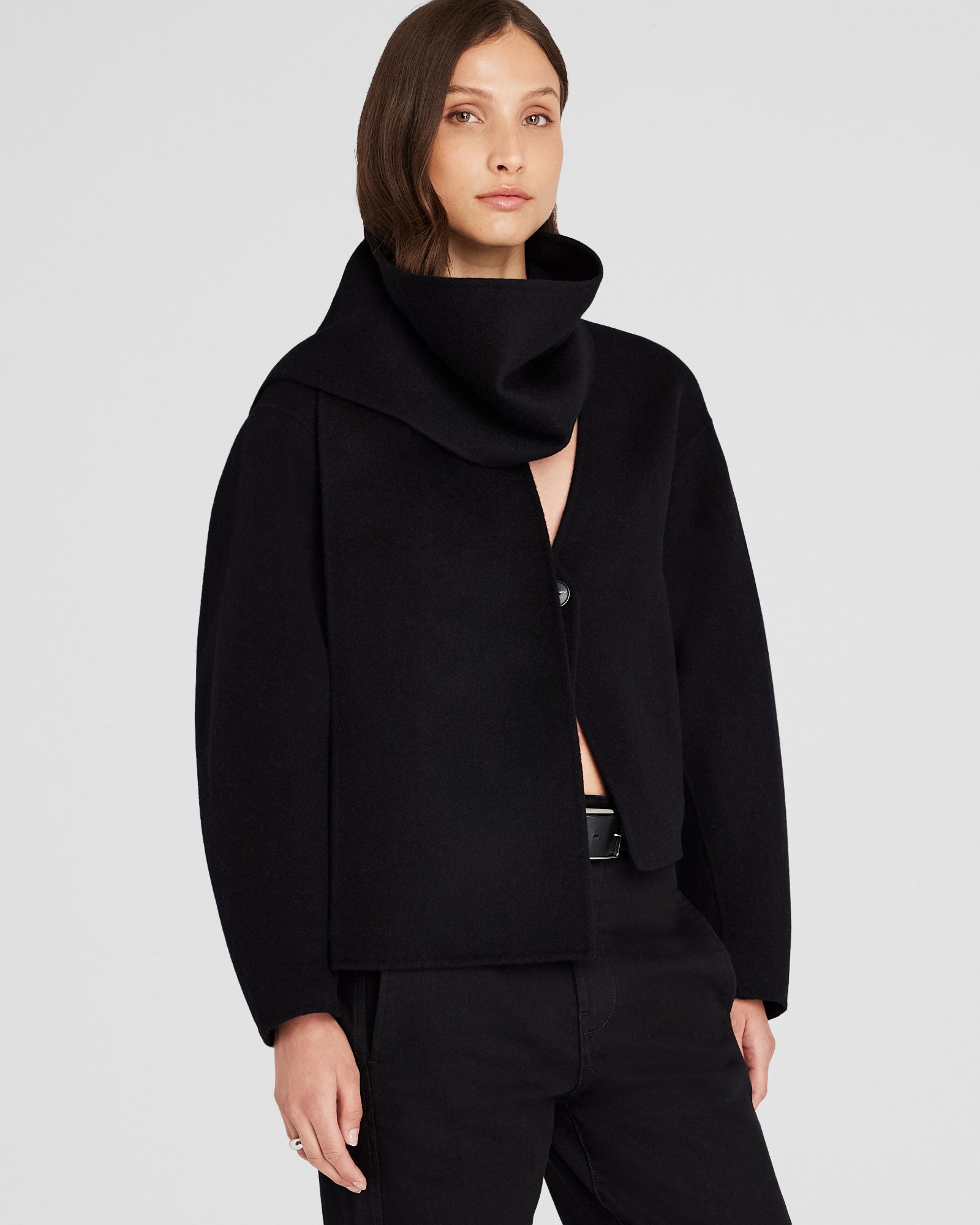 CLUB MONACO - Double-Faced Cropped Scarf Jacket - Black