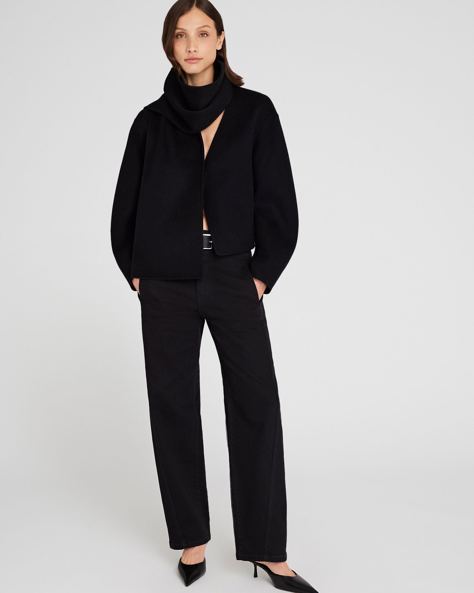 CLUB MONACO - Double-Faced Cropped Scarf Jacket - Black
