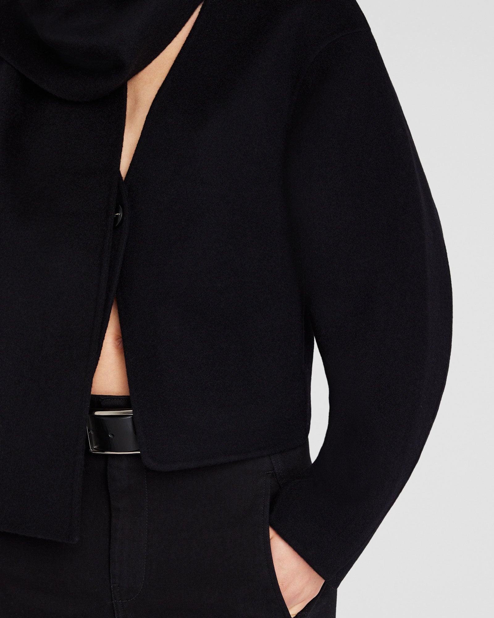 CLUB MONACO - Double-Faced Cropped Scarf Jacket - Black