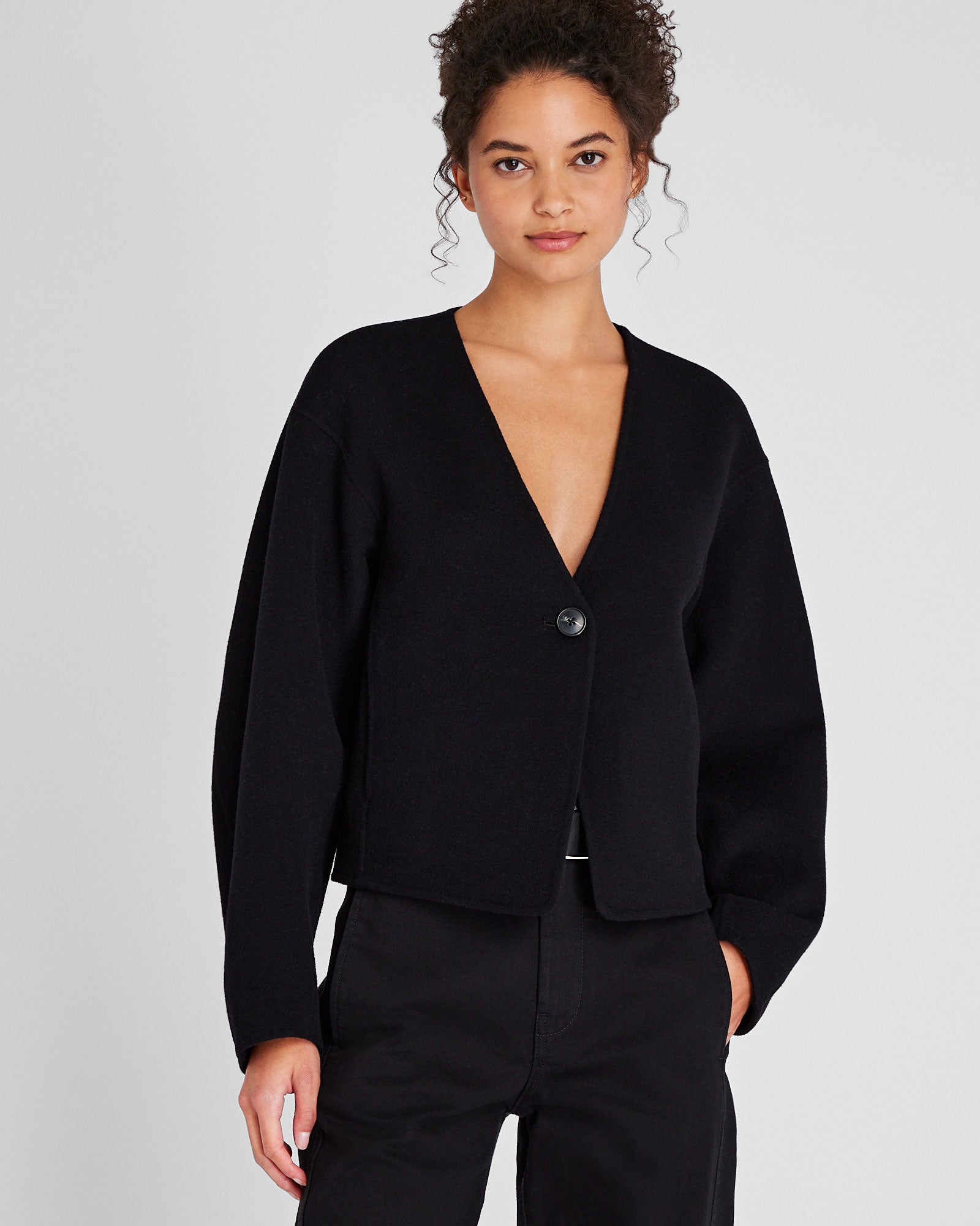 CLUB MONACO - Double-Faced Cropped Scarf Jacket - Black