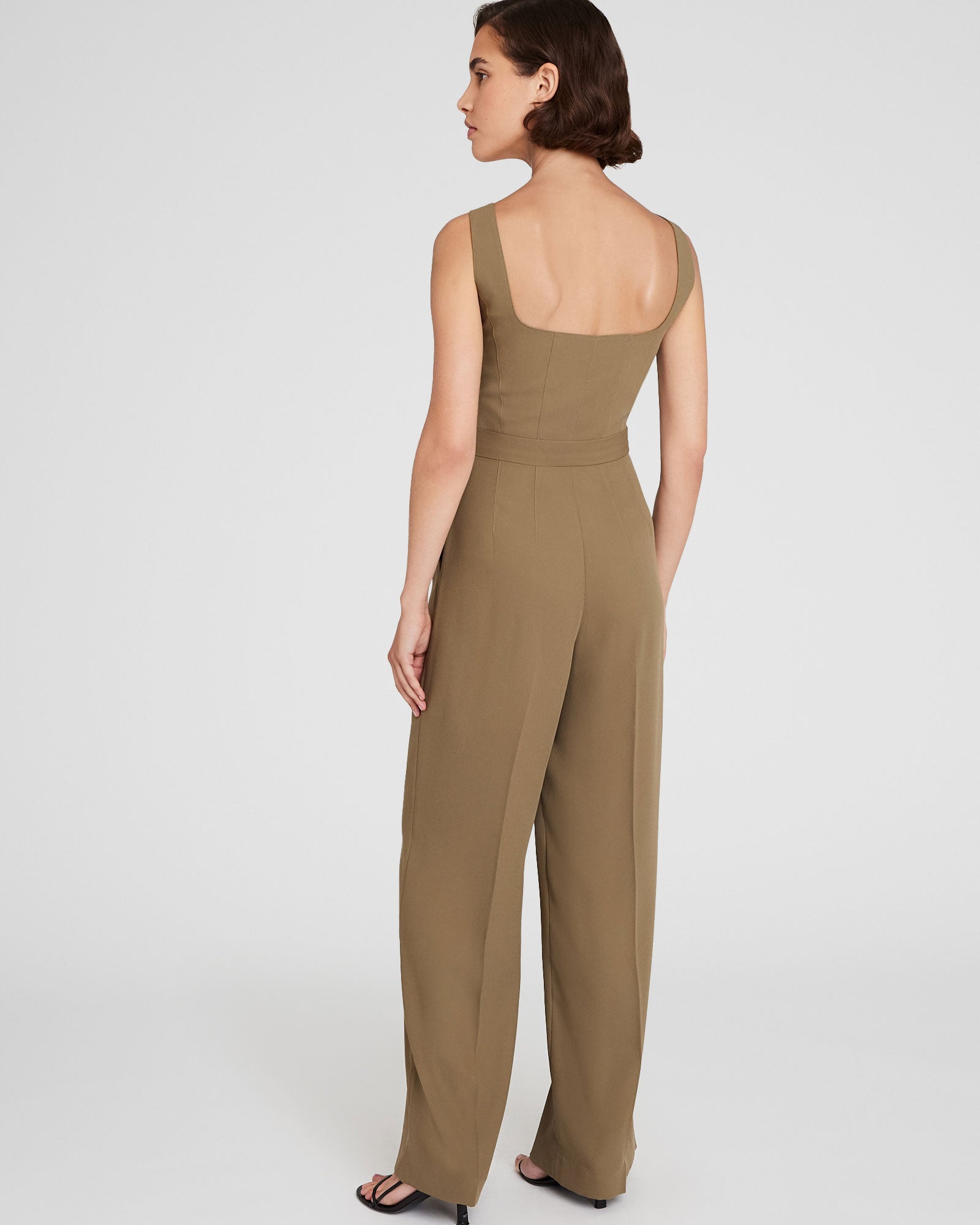 CLUB MONACO - Combinaison à col carré en crêpe - Noyau d'Olive